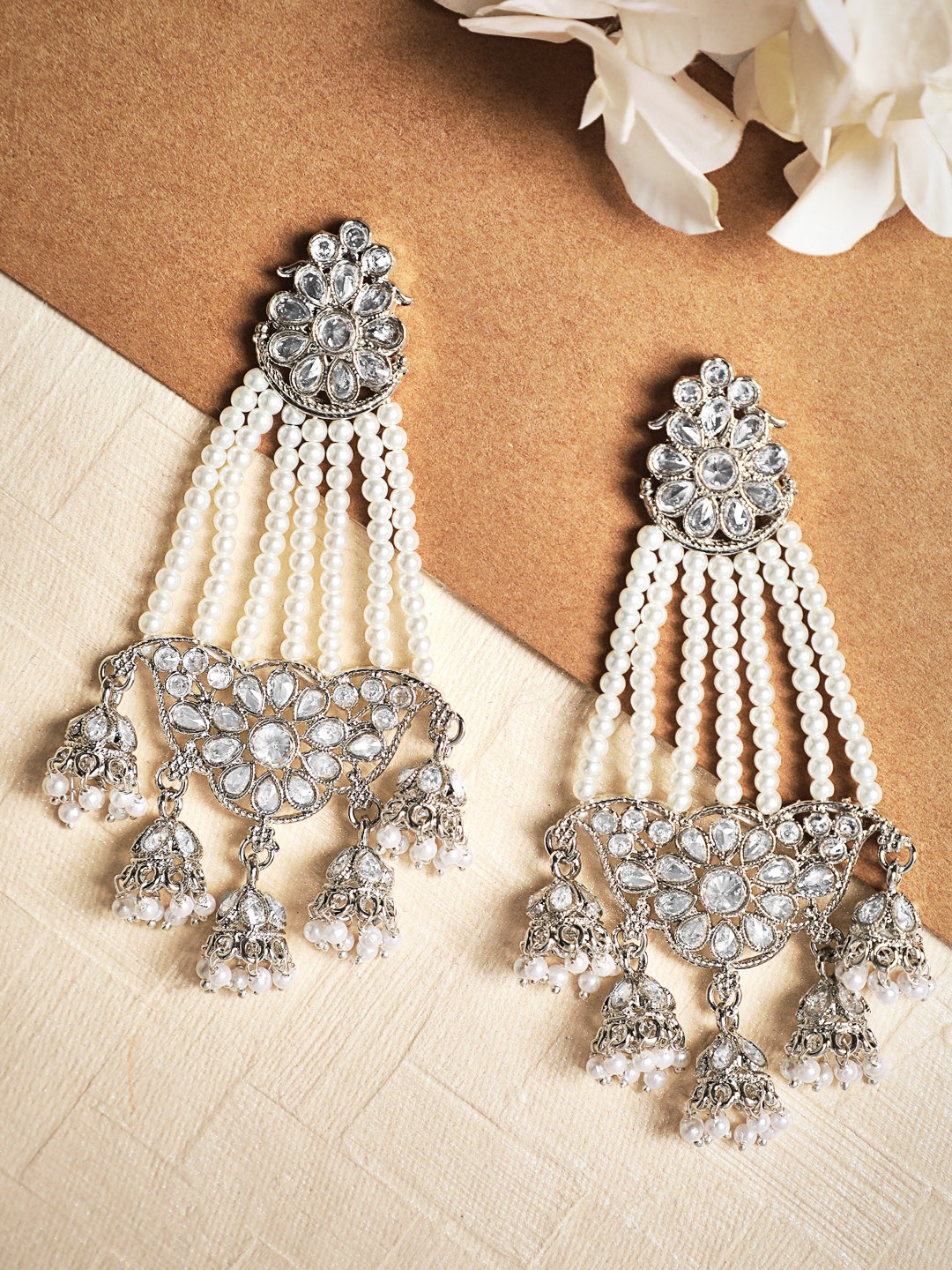 

Rubans Silver-Toned & Whited Alloy Silver Plated Handcrafted Dome Shaped Drop Earrings