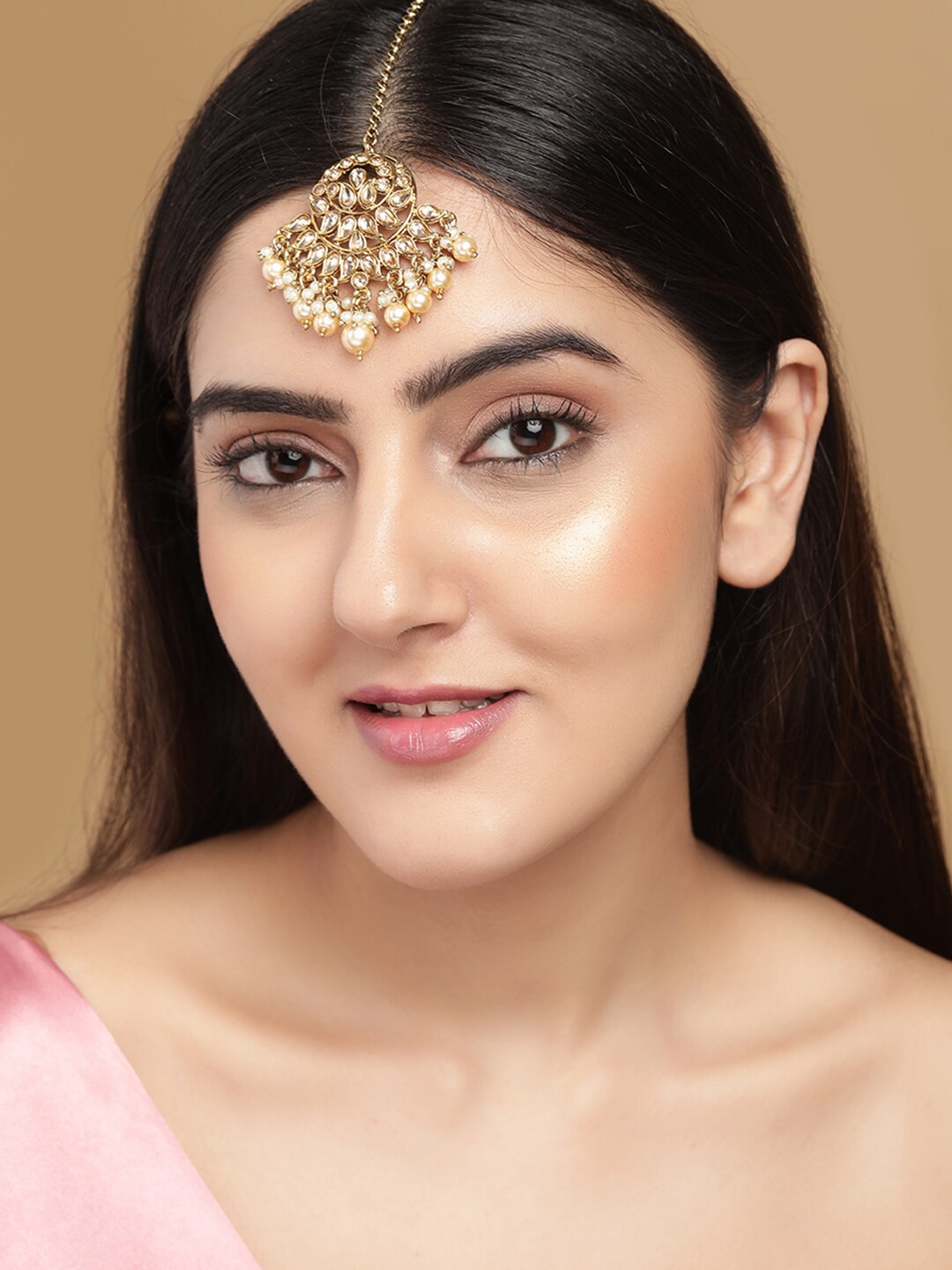 

Rubans Gold-Plated Stone-Studded & Kundan Beaded Maang Tikka