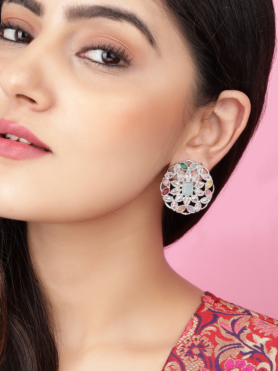 

Rubans Silver-Plated Circular Studs Earrings