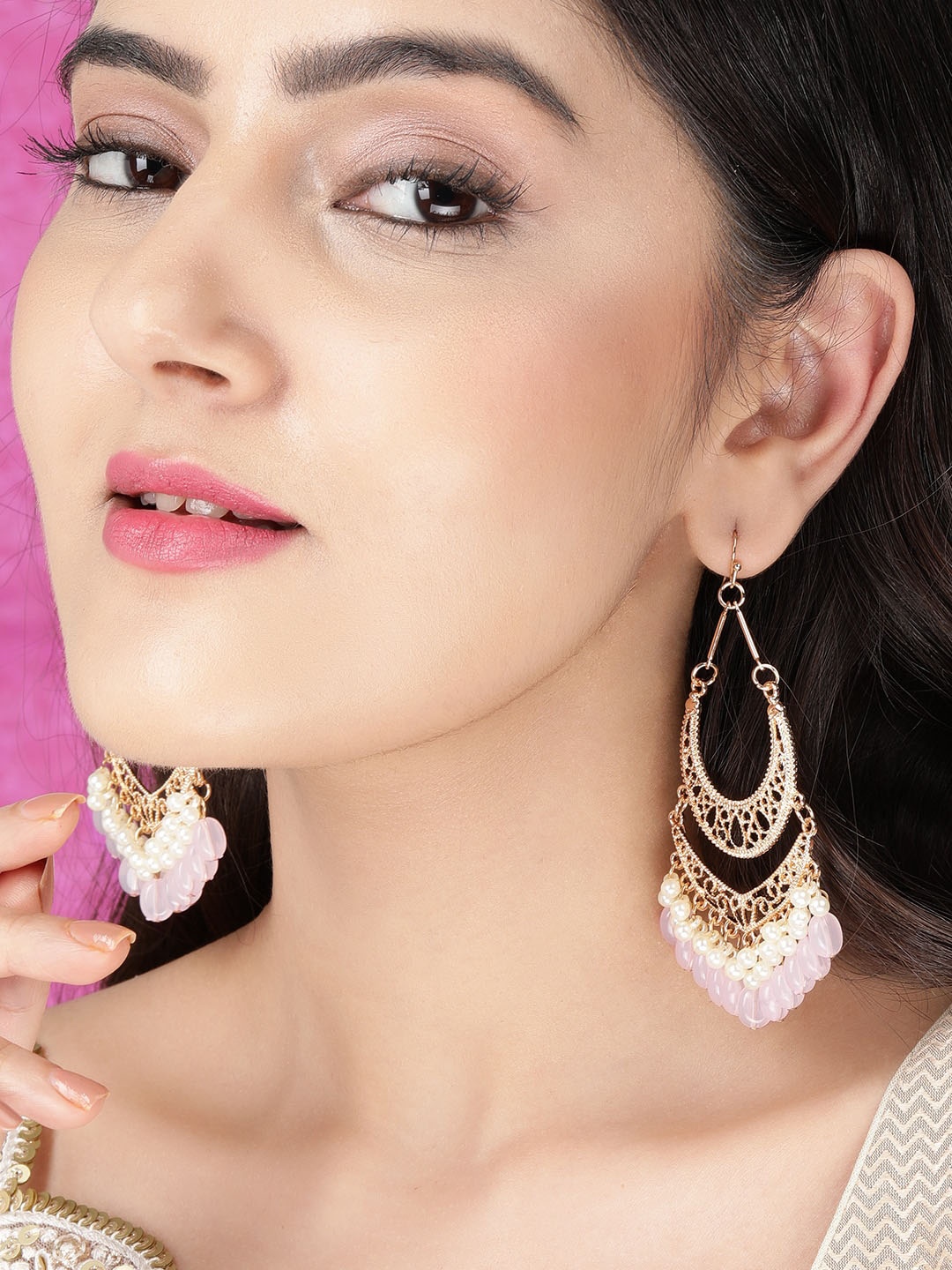 

Rubans White Gold Plated Crescent Shaped Drop Earrings