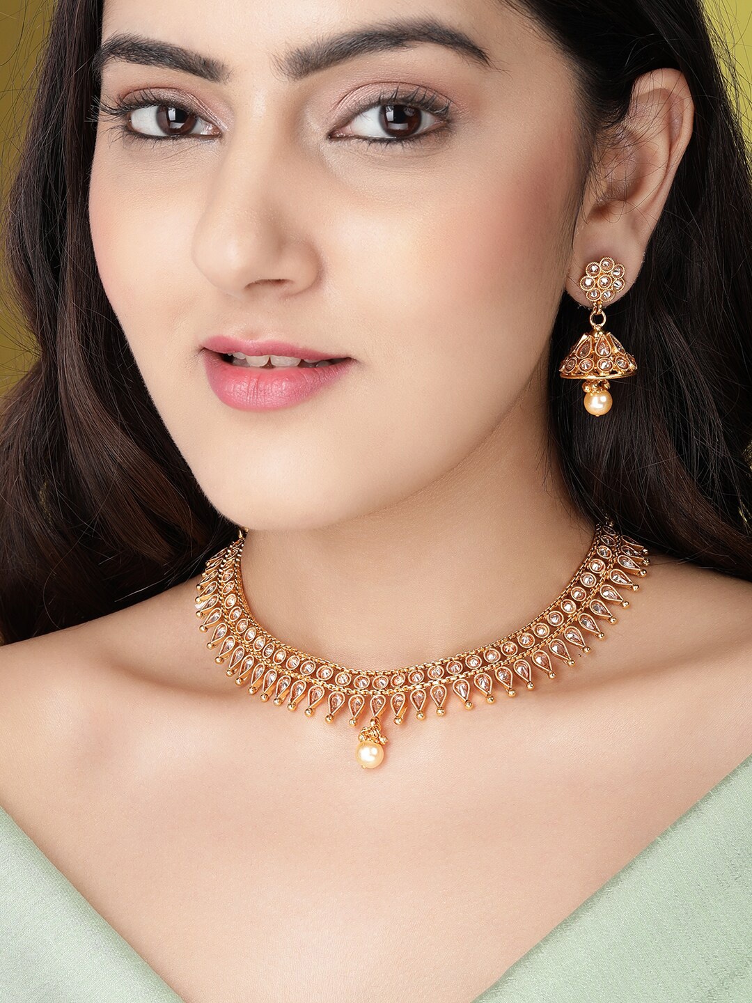 

Rubans Gold-Plated & White Stone Studded Handcrafted Jewellery Set