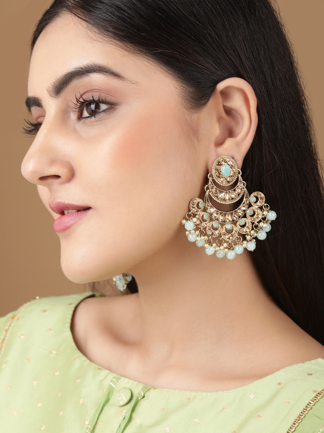 

Rubans Gold-Plated Crescent Shaped Chandbalis Earrings