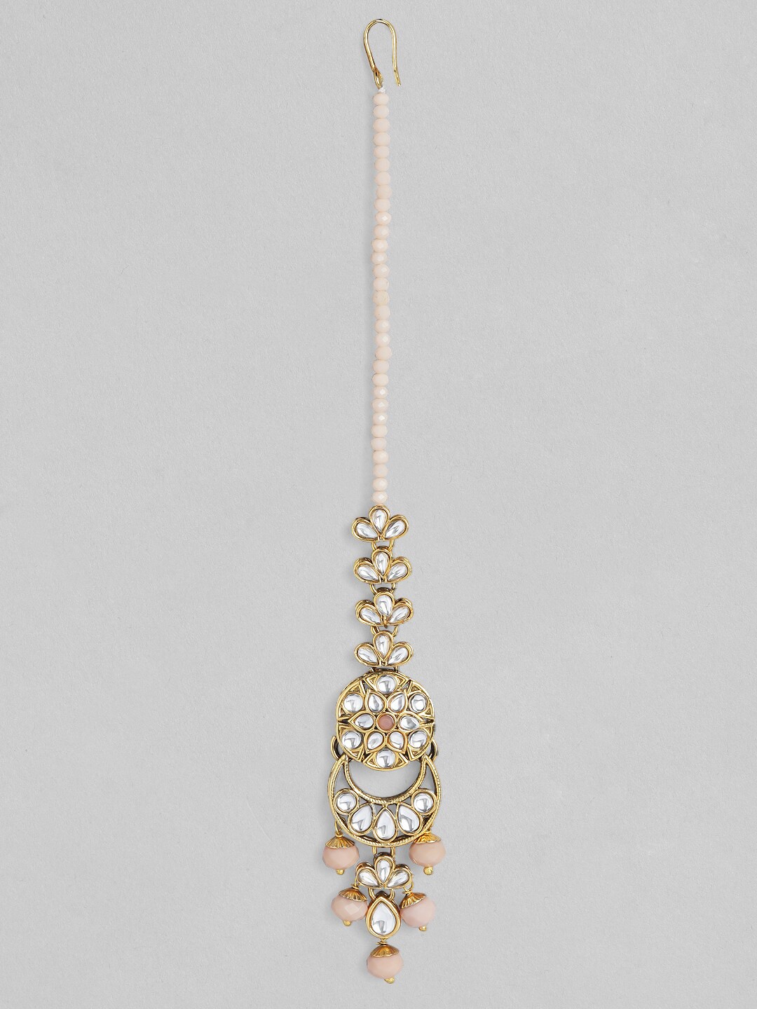 

Rubans Gold-Plated Pink & White Kundan-Studded & Beaded Handcrafted Maang Tikka