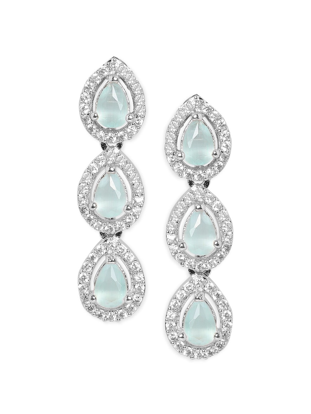 

Rubans Silver-Plated Green Classic Drop Earrings