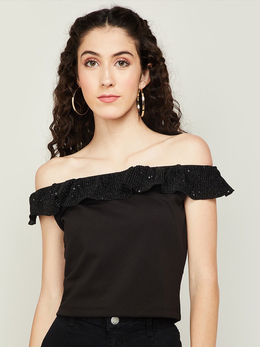 

Ginger by Lifestyle Black Off-Shoulder Bardot Top