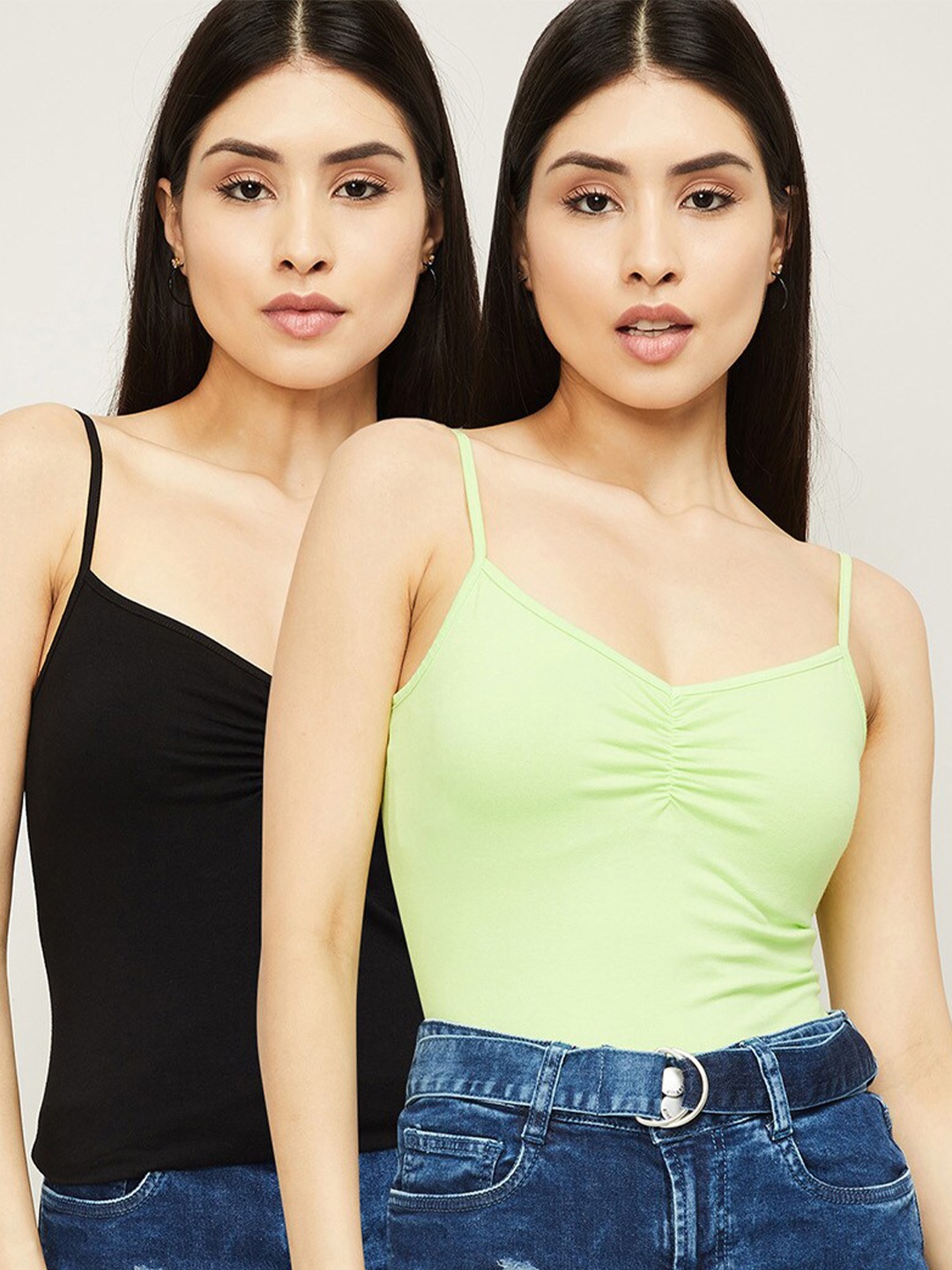 

Ginger by Lifestyle Pack of 2 Green & Black Cotton Fitted Top