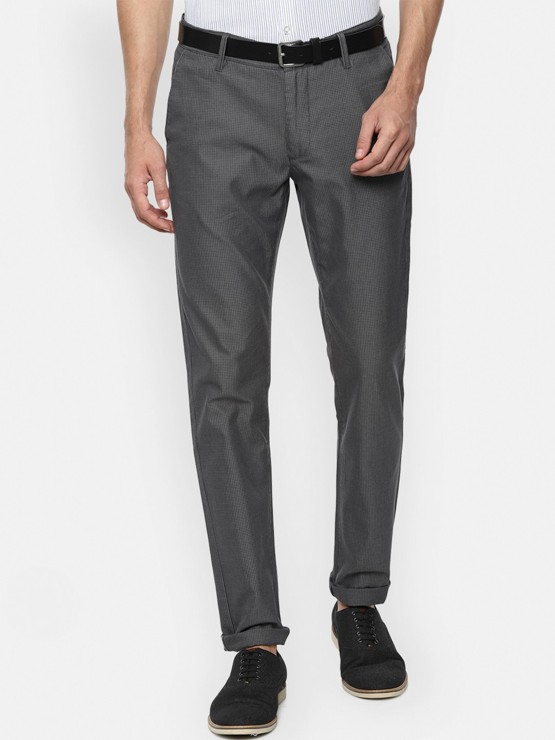 

Van Heusen Sport Men Grey Textured Pure Cotton Slim Fit Trousers