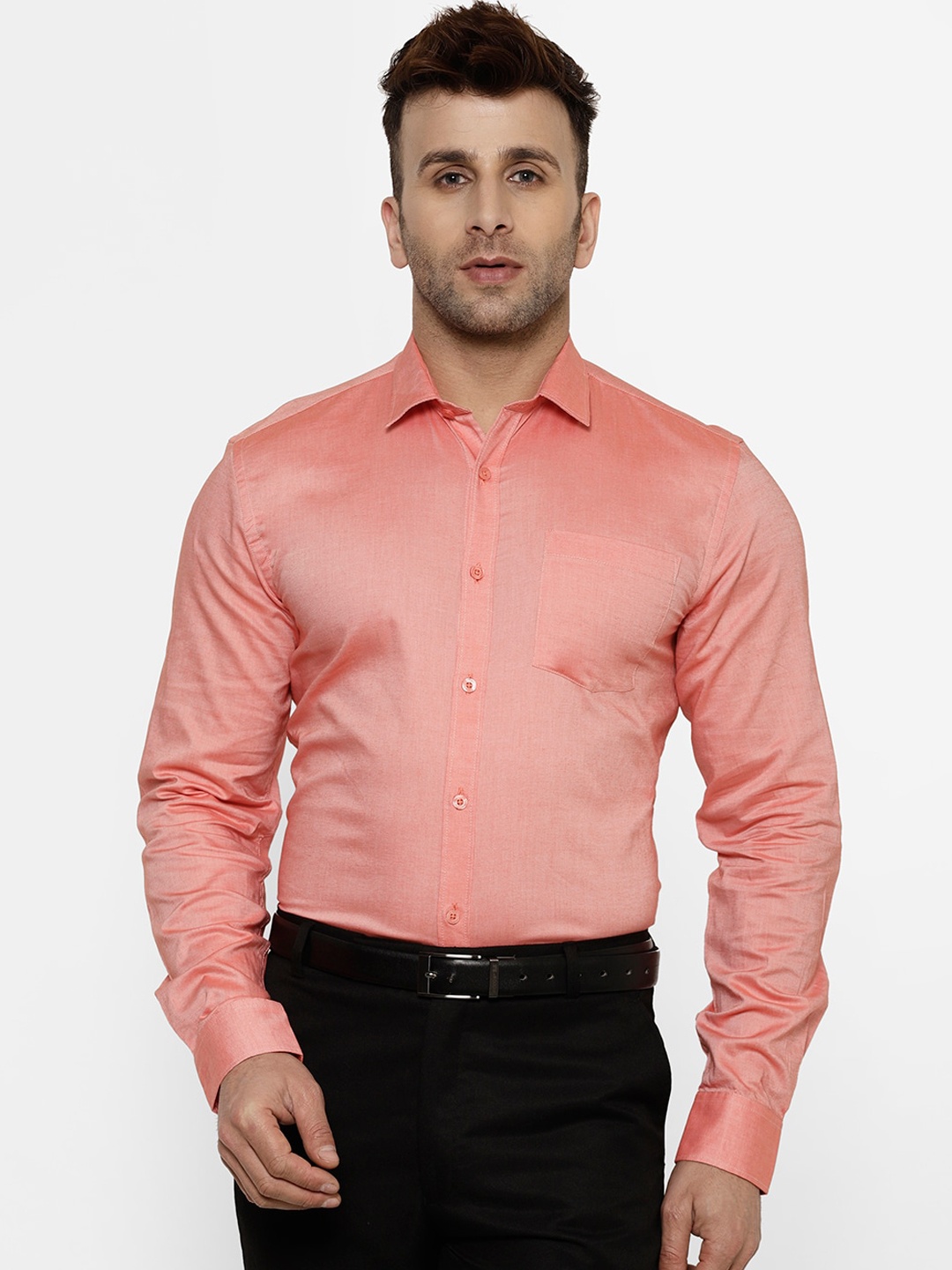 

cape canary Men Peach-Coloured Opaque Casual Shirt