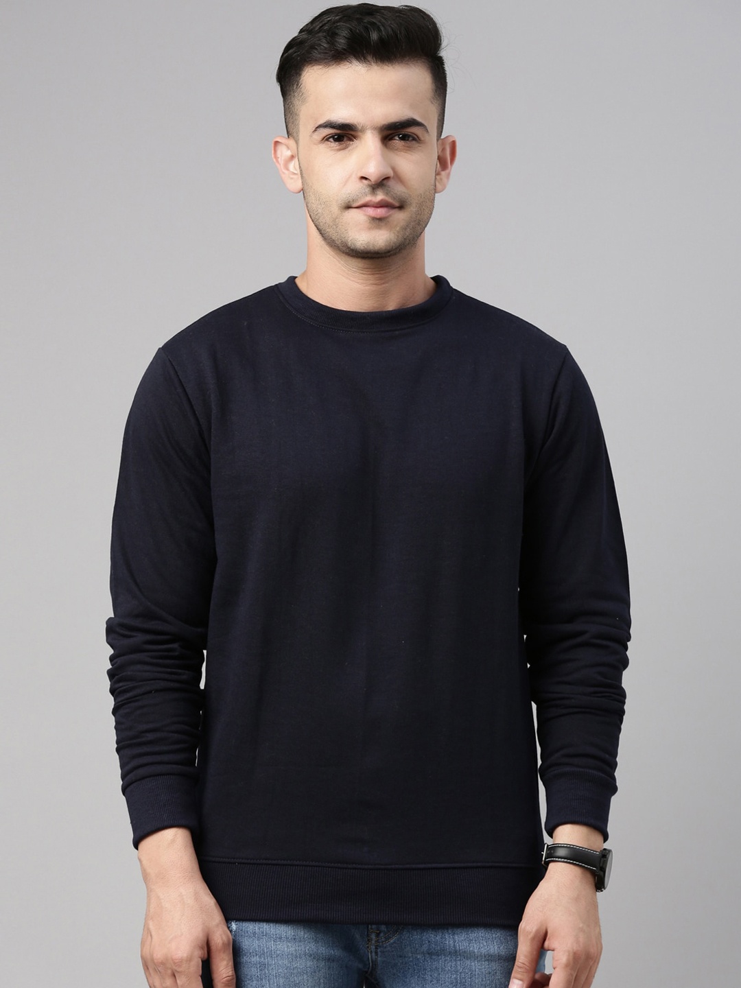 

Bushirt Men Navy Blue Pure Cotton Sweatshirt