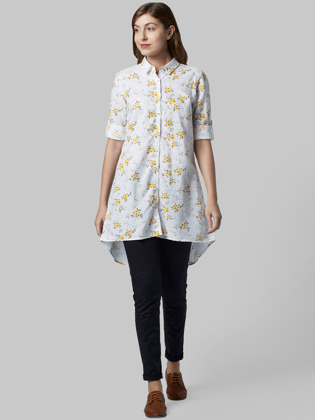 

Park Avenue Woman White Floral Opaque Printed Casual Shirt