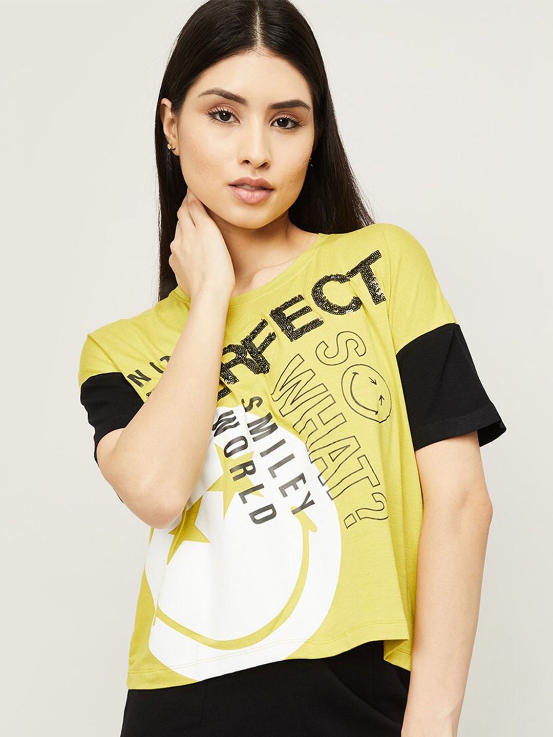 

SmileyWorld Women Yellow Printed T-shirt