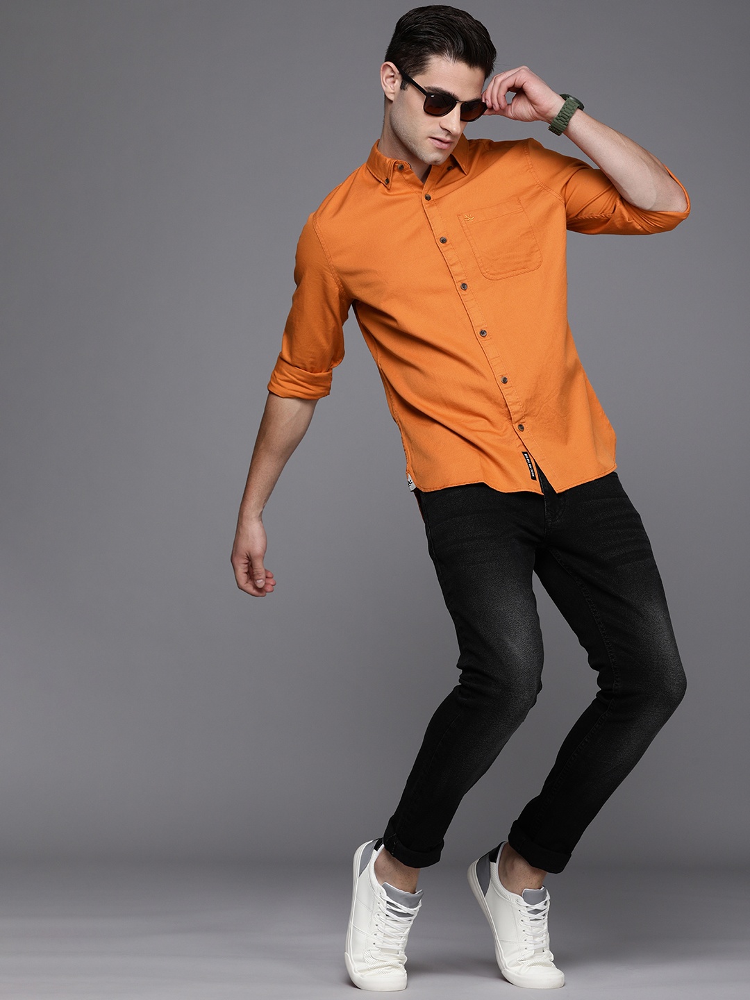 

WROGN Men Orange Slim Fit Casual Shirt