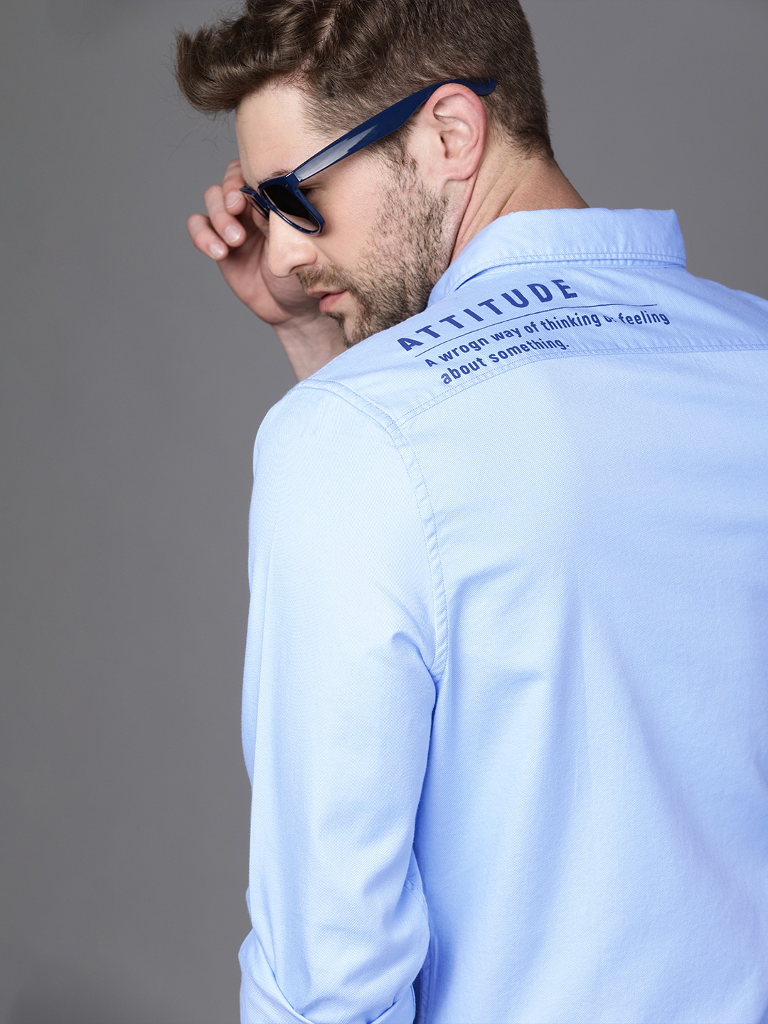 

WROGN Men Blue Slim Fit Printed Casual Shirt