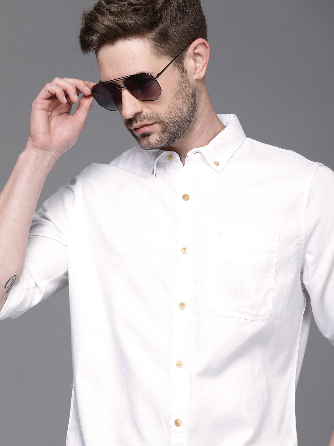 

WROGN Men White Slim Fit Button-Down Casual Shirt
