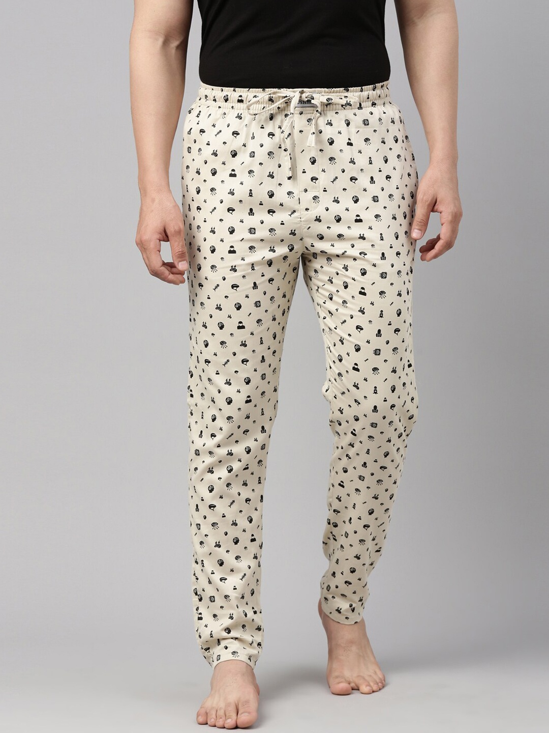 

Bushirt Men Cream-Coloured Printed Pure Cotton Lounge Pants
