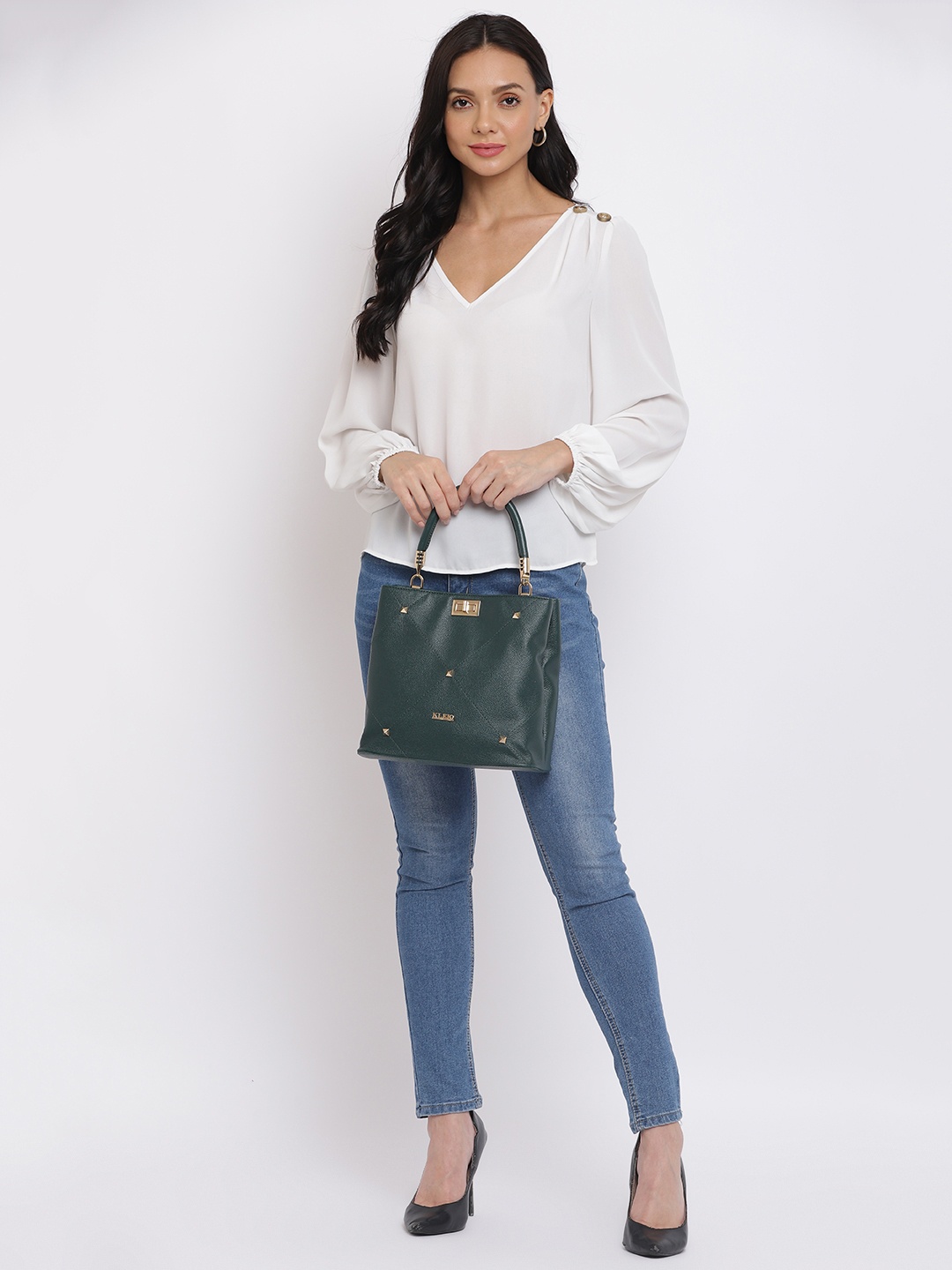 

KLEIO Studded Top Handle Handbag, Green