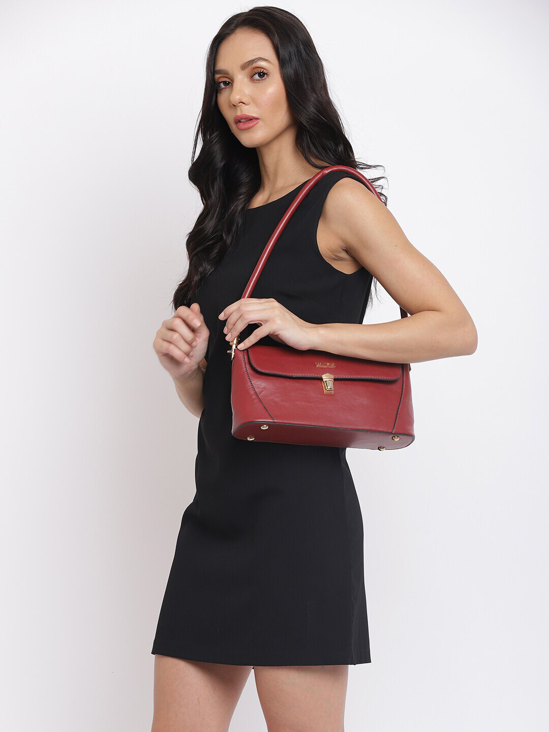 

KLEIO Structured Short Handle Baguette Bag, Red