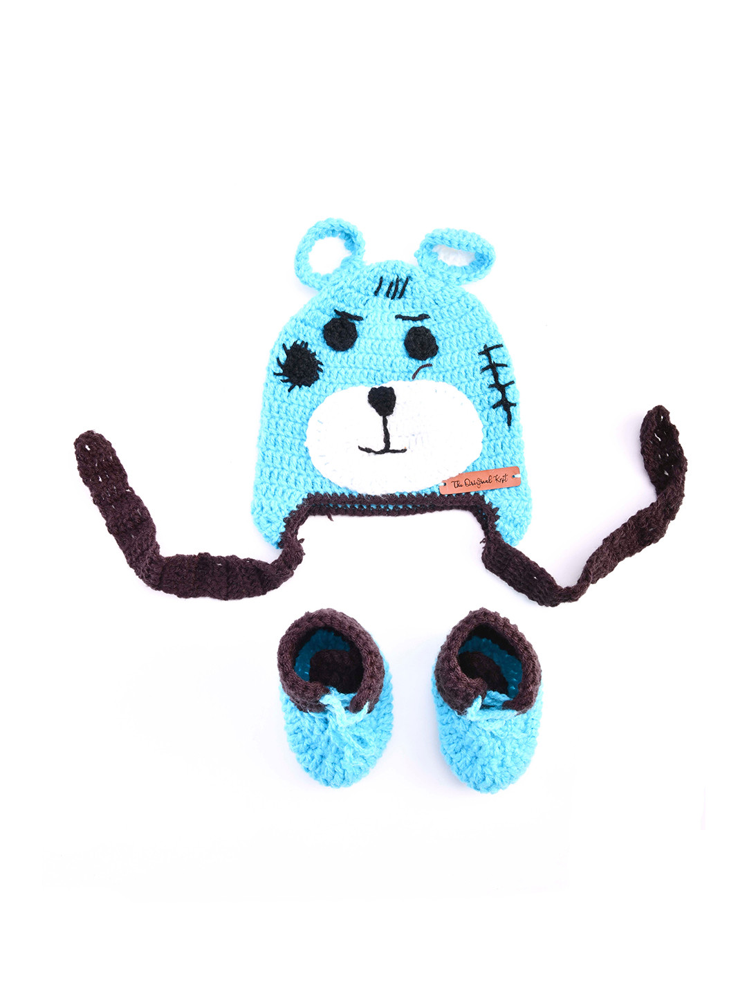 

The Original Knit Unisex Kids Turquoise Blue & Black Beanie With Booties