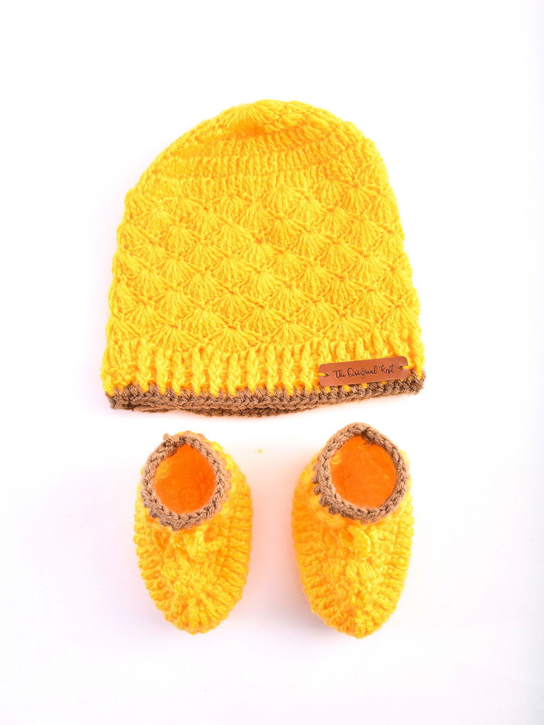 

The Original Knit Unisex Kids Yellow & Brown Beanie With Booties