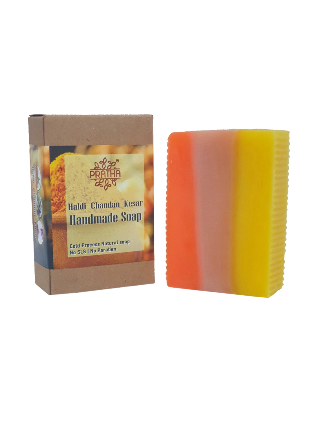 

Pratha Unisex Yellow & Orange Haldi-Chandan-Kesar Handmade Soap 100 gm