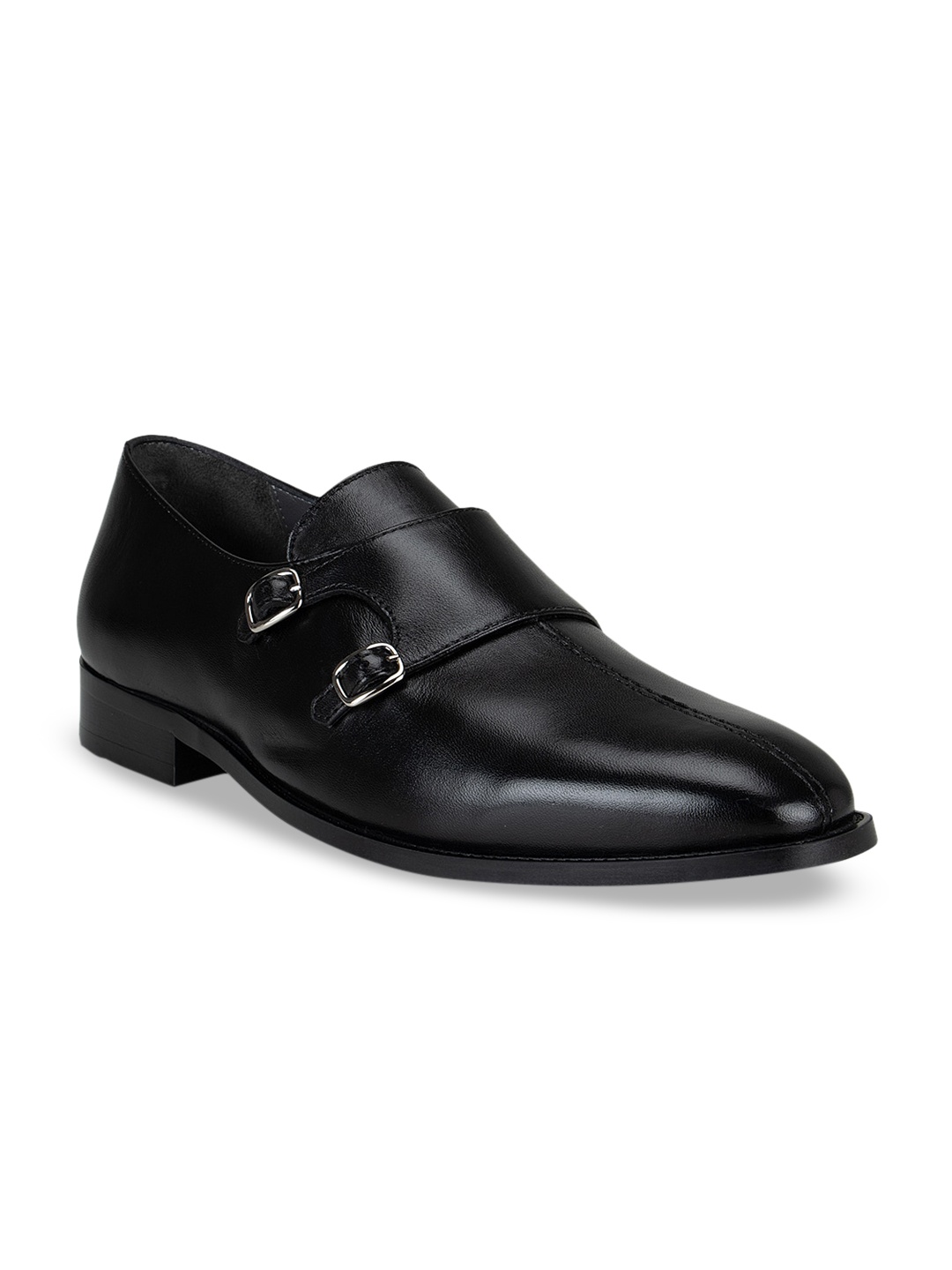 

ROSSO BRUNELLO Men Black Solid Leather Formal Monk Shoes