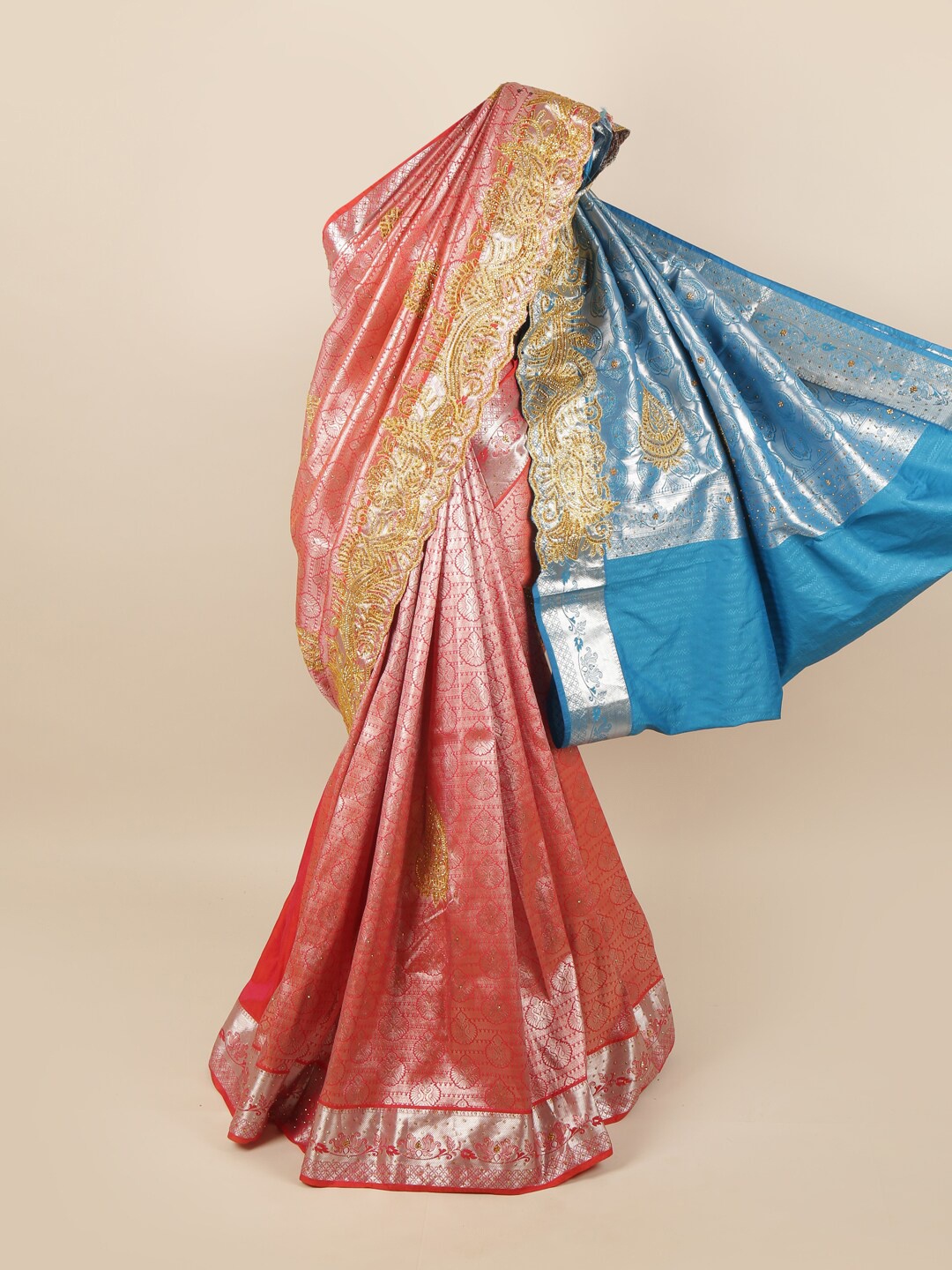

Pothys Pink & Blue Ethnic Motifs Pure Silk Saree