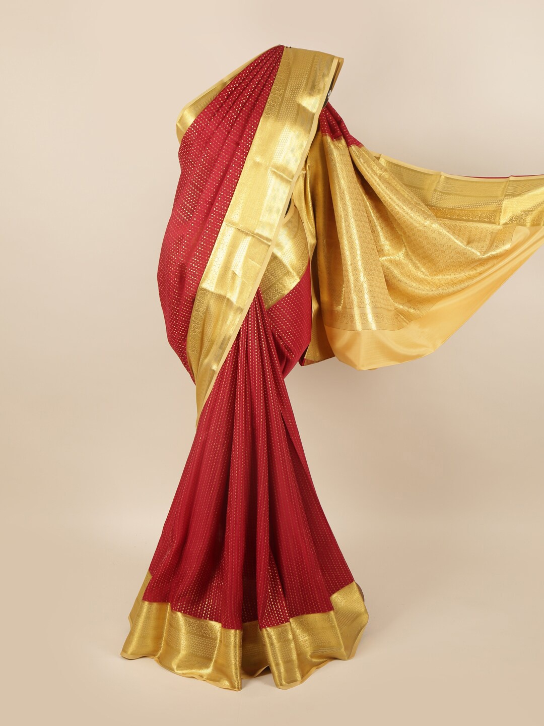 

Pothys Red & Cream-Coloured Woven Design Zari Pure Silk Saree