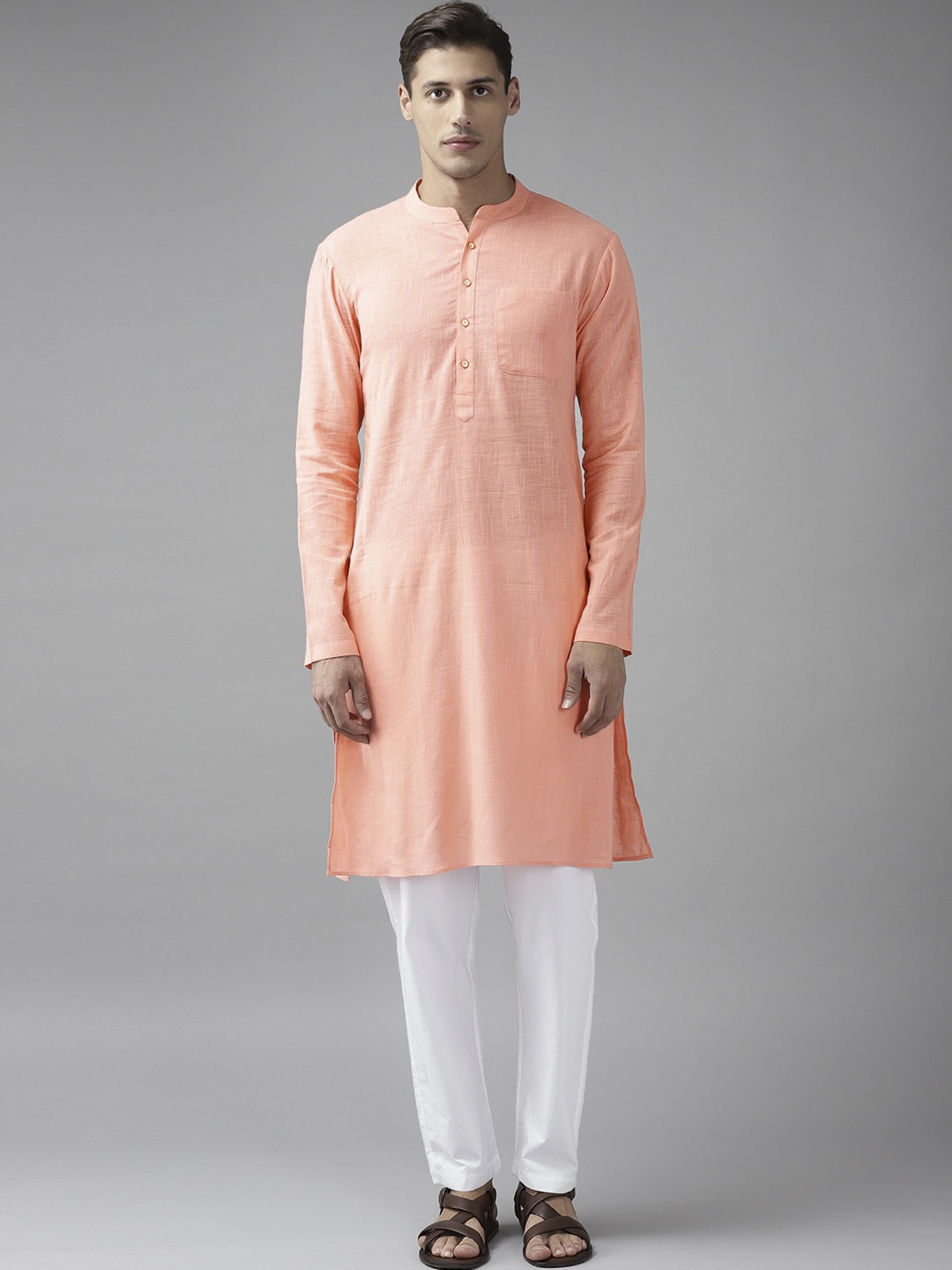 

See Designs Men Peach-Coloured Cotton Kurta