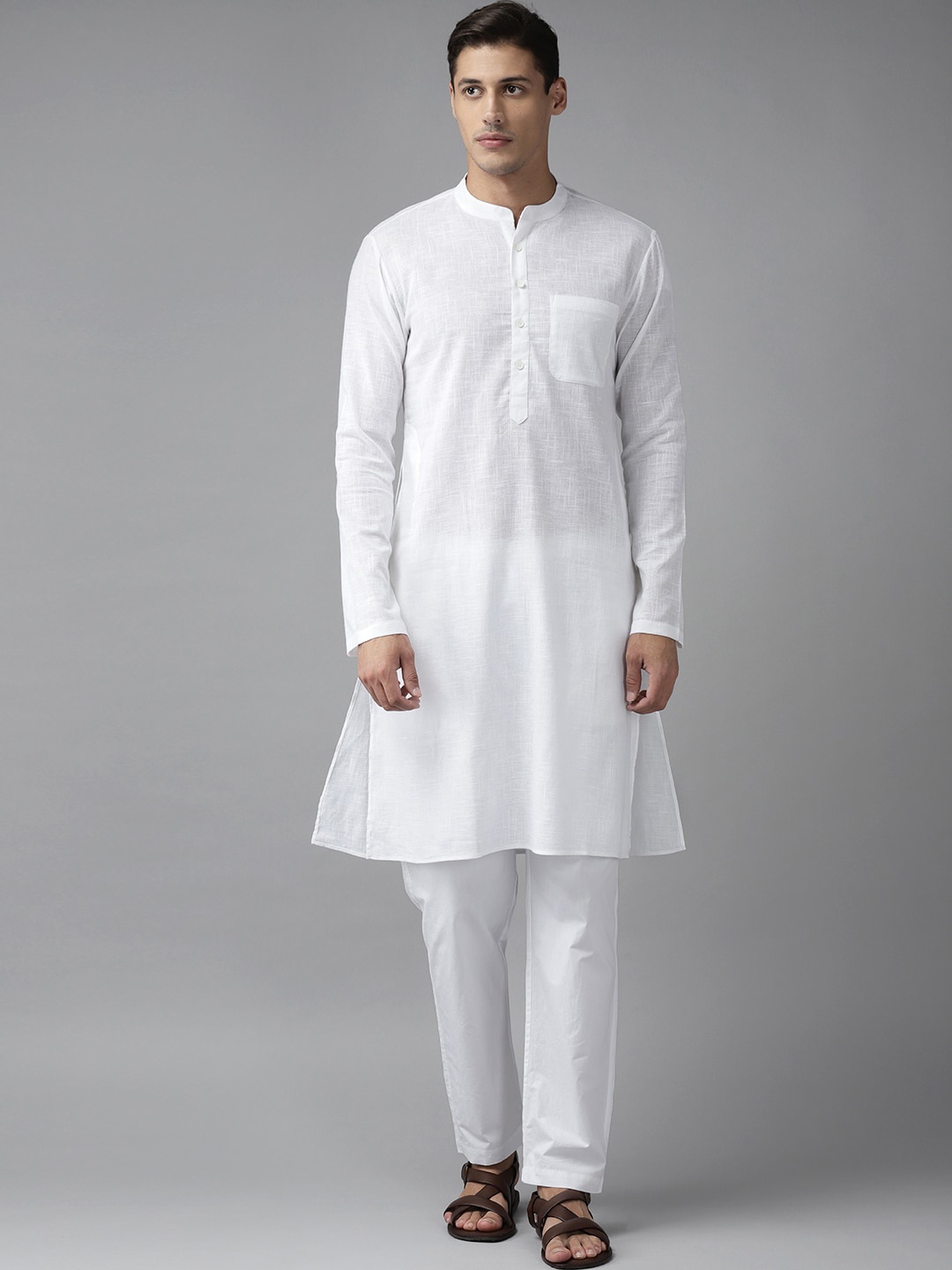 

See Designs Men White Straight Cotton Kurta, Cream
