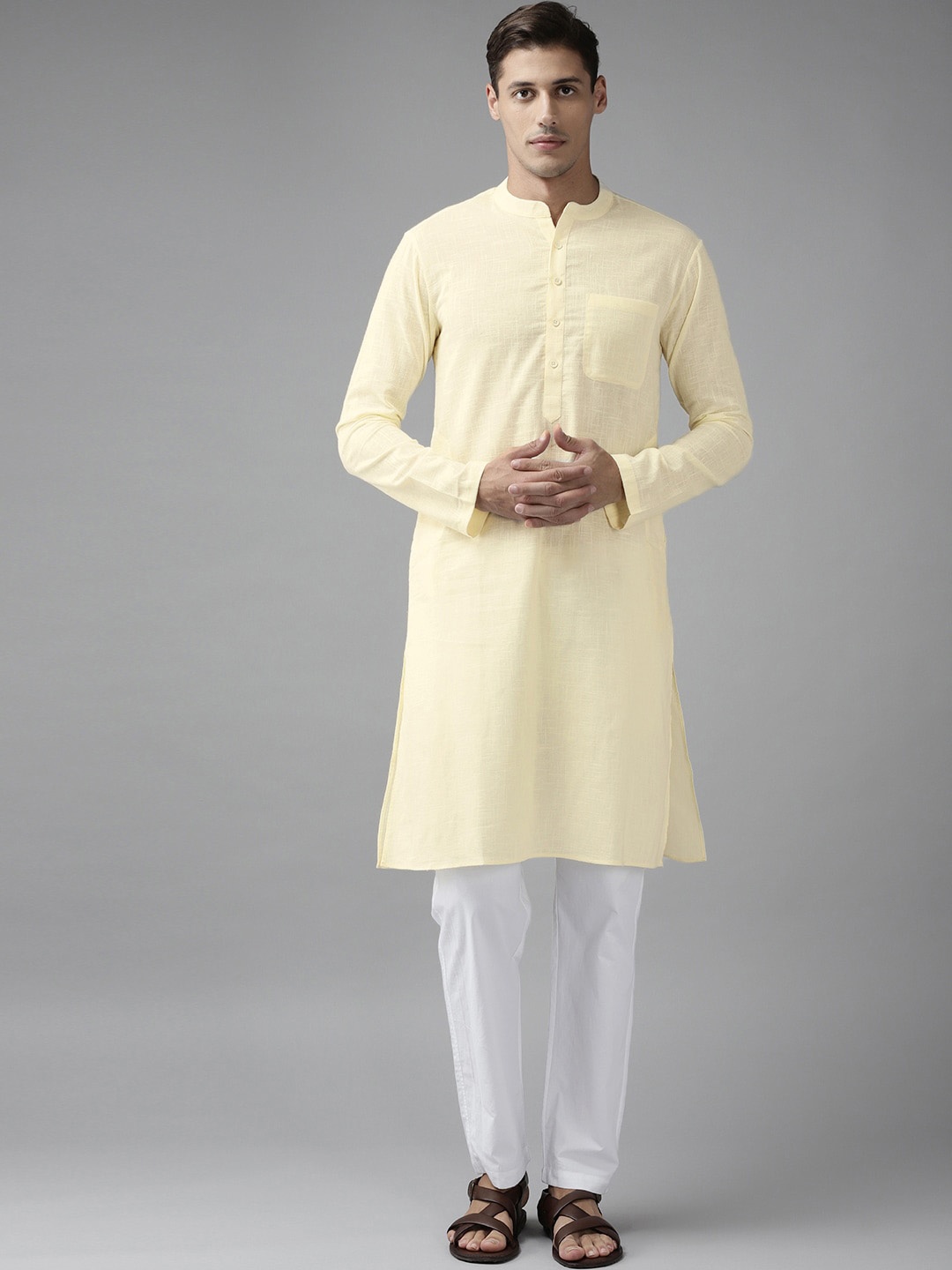 

See Designs Men Cream-Coloured Slub Effect Pure Cotton Kurta