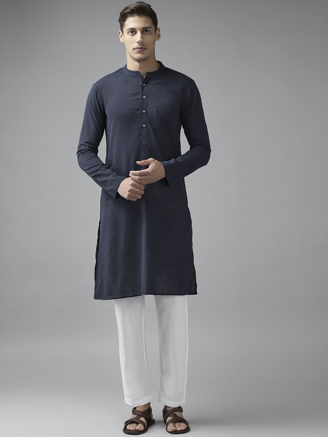 

See Designs Men Navy Blue Pure Cotton Kurta