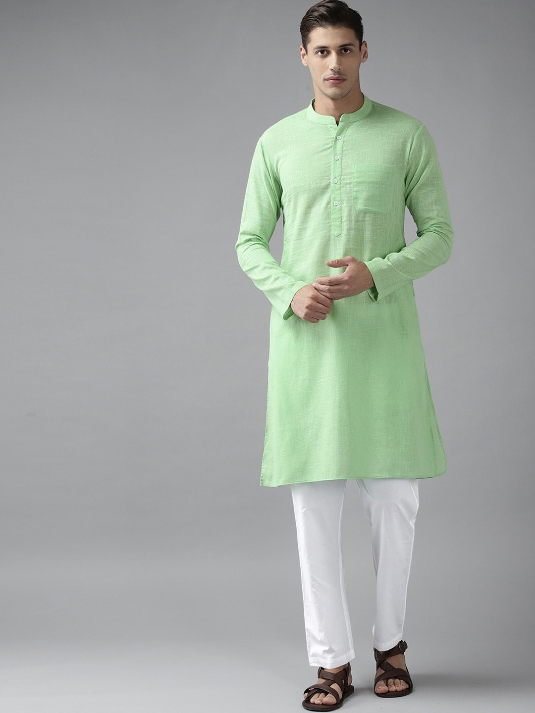 

See Designs Men Green Cotton Kurta