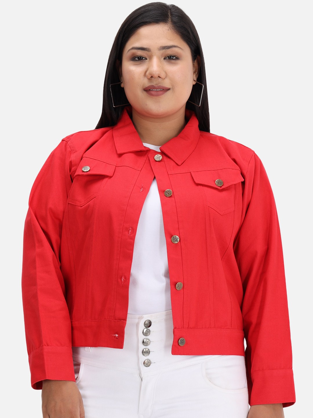 

FurryFlair Women Red Denim Jacket