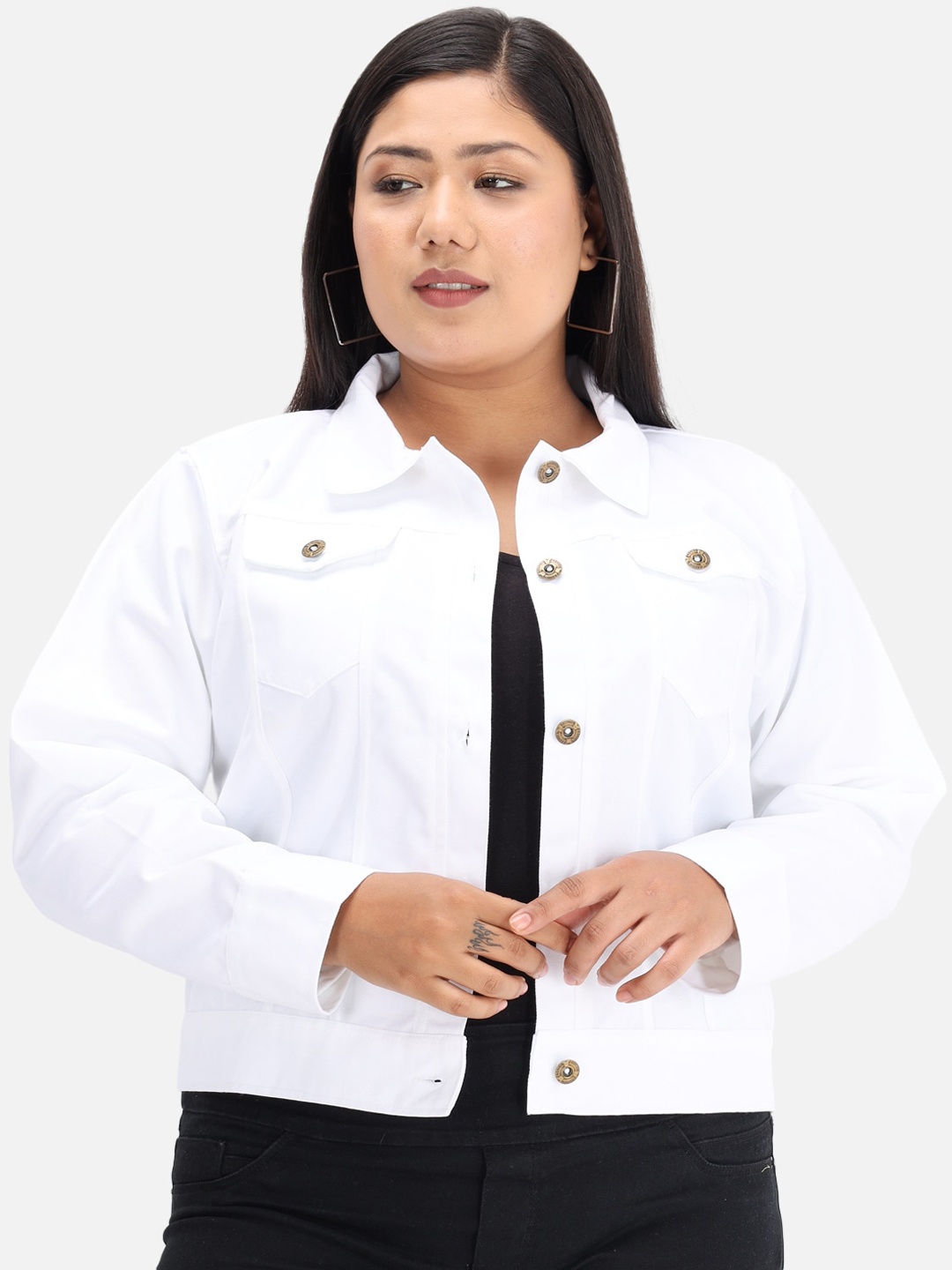 

FurryFlair Women White Denim Jacket