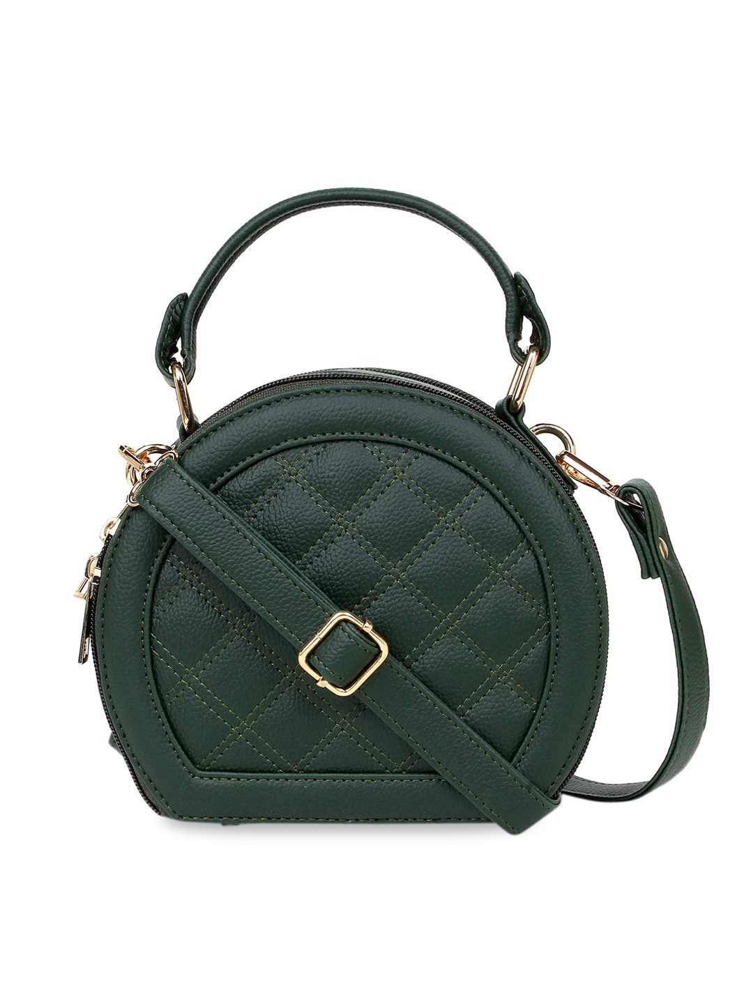 

LEGAL BRIBE Olive Green Embellished PU Half Moon Sling Bag with Quilted