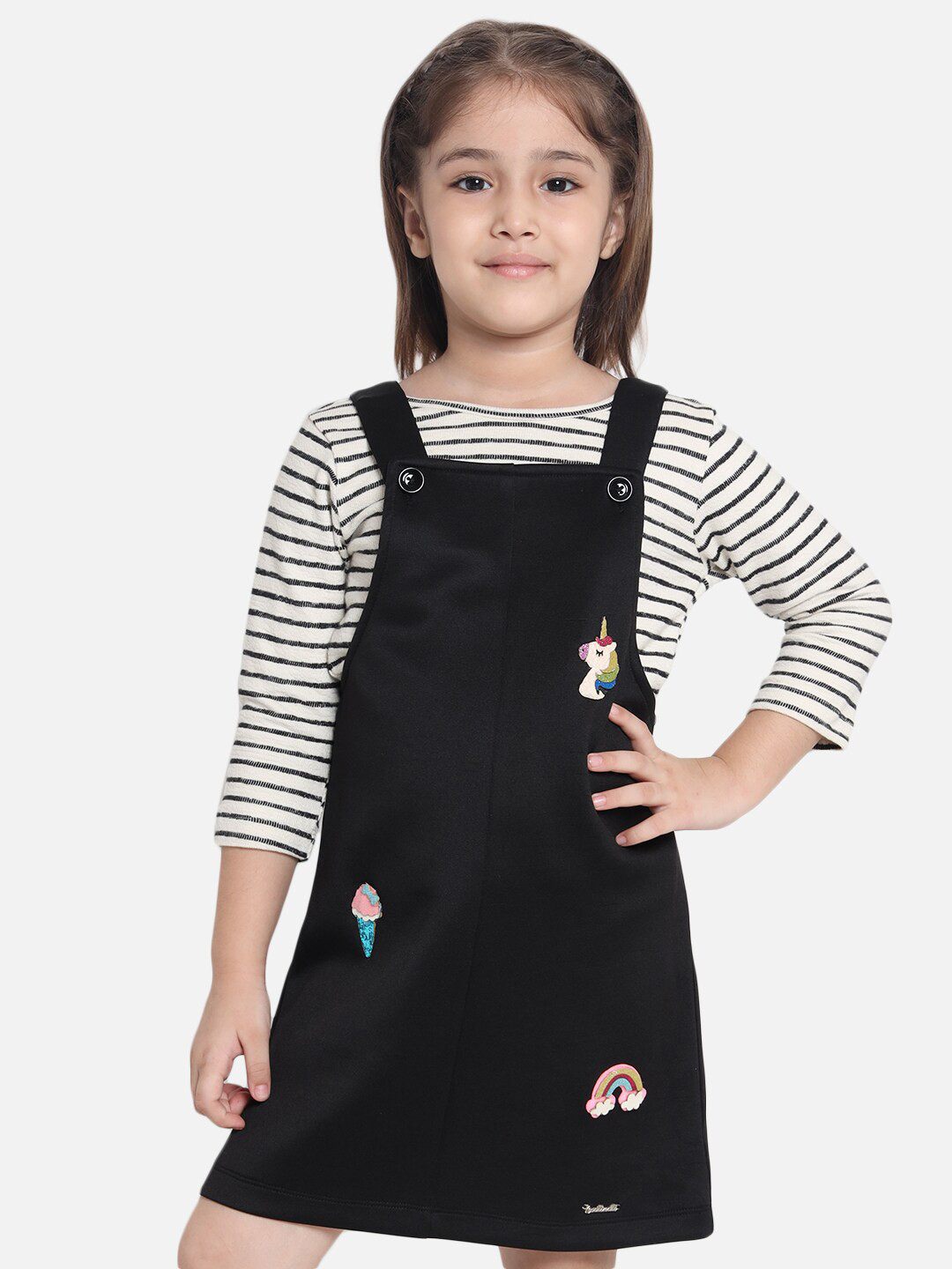 

Nauti Nati Black & White Striped Pure Cotton Pinafore Dress