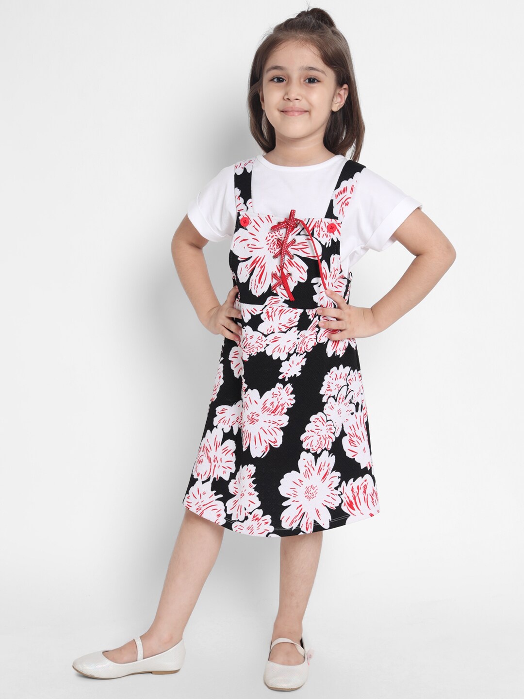 

Nauti Nati White & Red Floral Pure Cotton Pinafore Dress