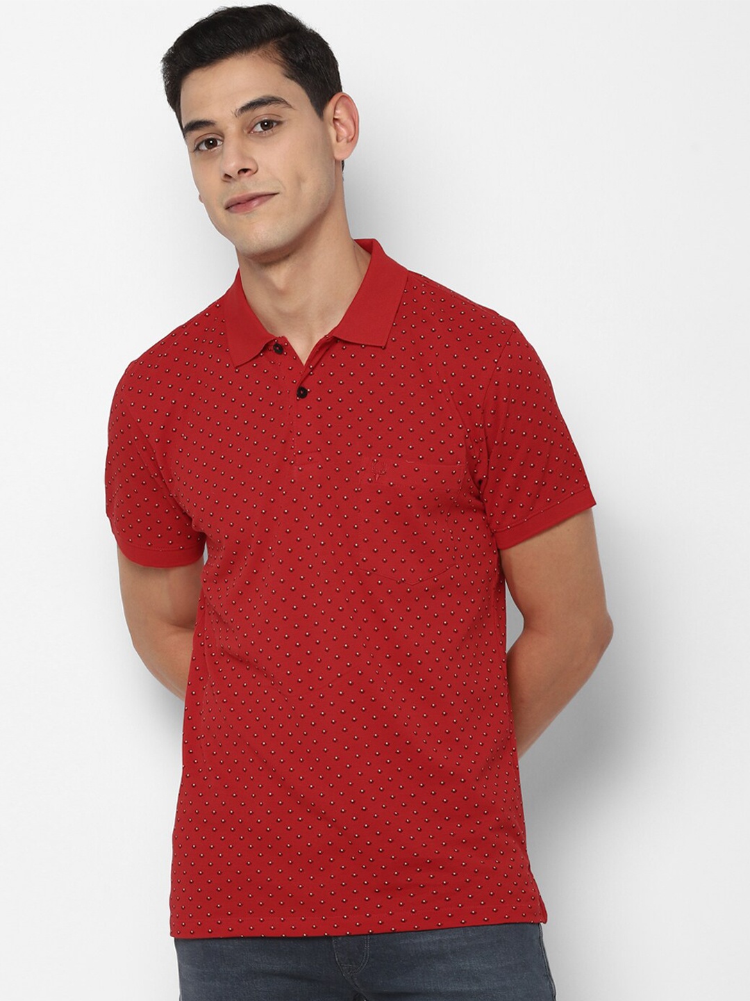 

Allen Solly Men Red White Printed Pockets Pure Cotton T-shirt