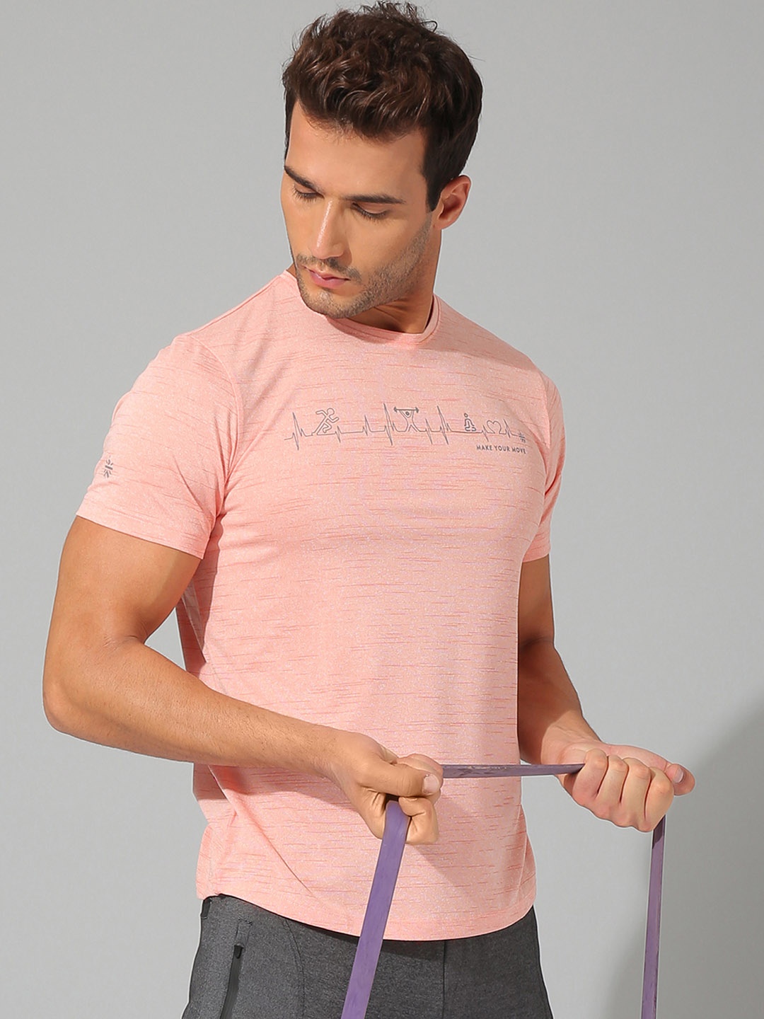 Cultsport Men Peach-Coloured Typography T-shirt