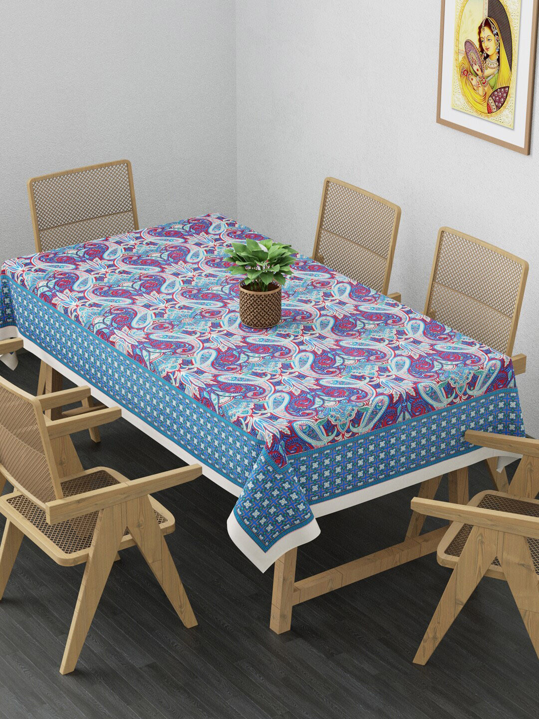 

Clasiko Blue & Red Floral Printed 6-Seater Rectangular Table Cover