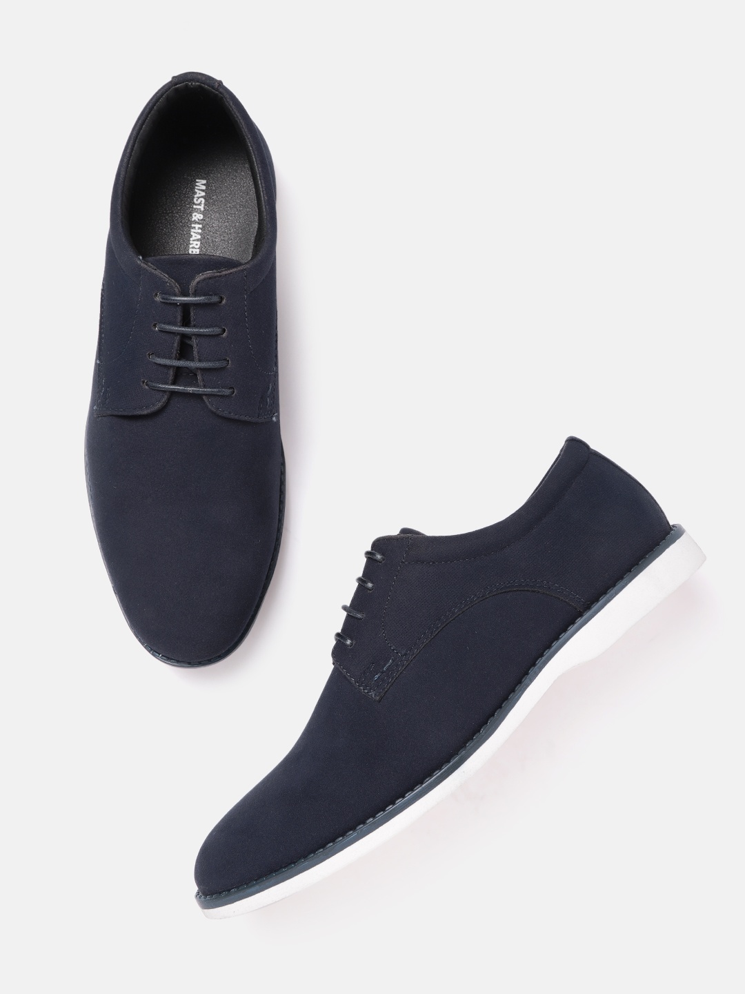 

Mast & Harbour Men Navy Blue Solid Suede Finish Derbys