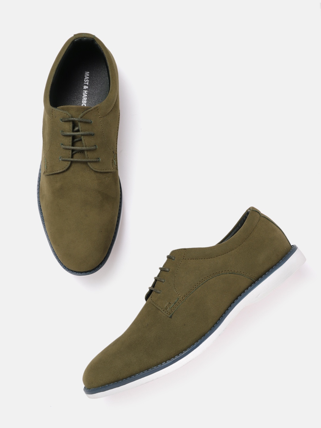 

Mast & Harbour Men Olive Green Solid Suede Finish Derbys