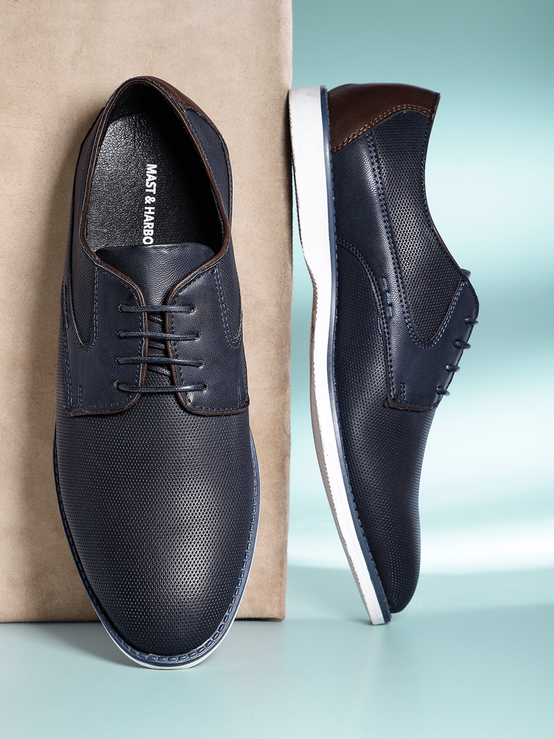 

Mast & Harbour Men Navy Blue Perforated Derbys