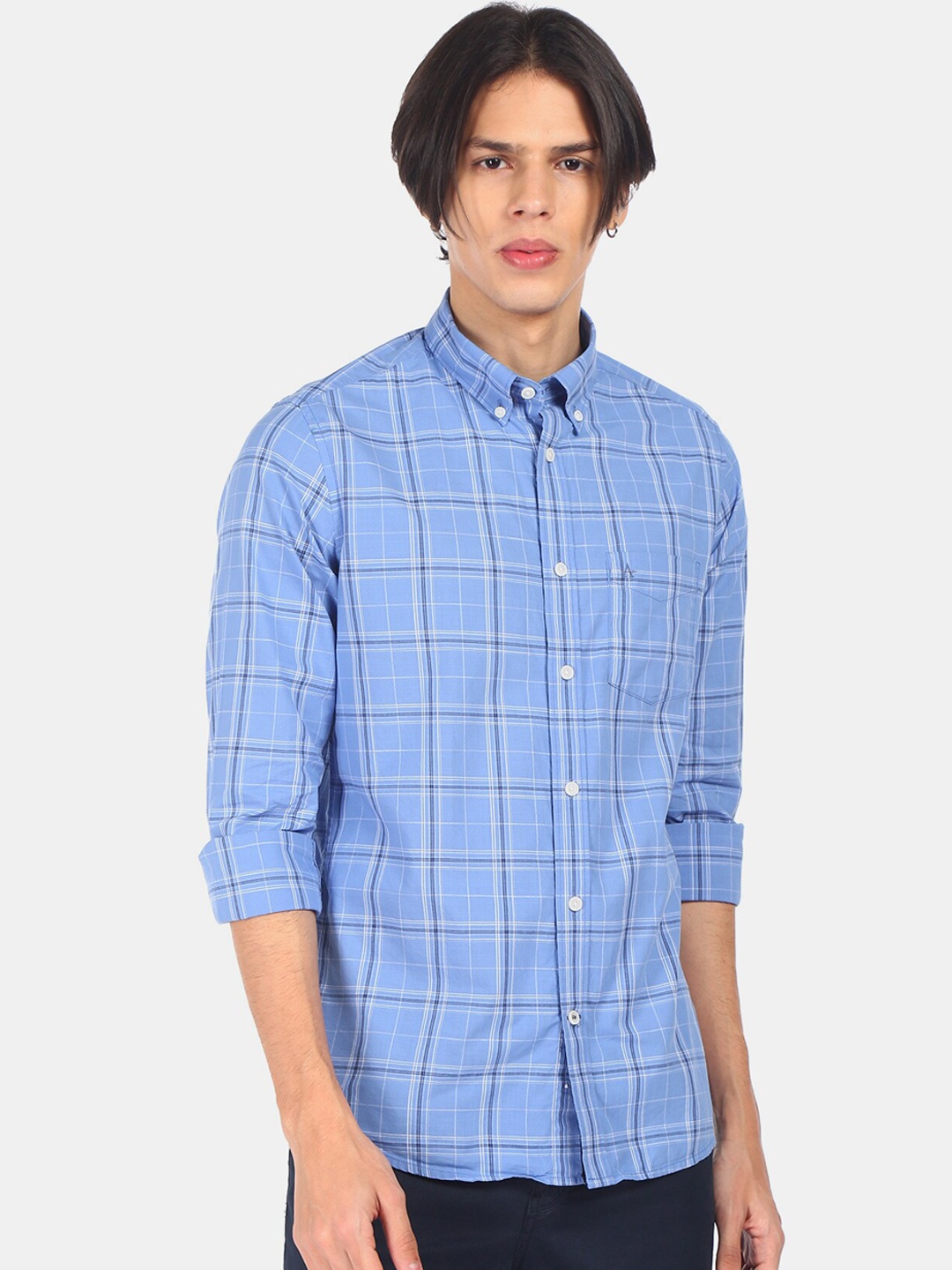 

Arrow Sport Men Blue Opaque Checked Casual Pure Cotton Shirt