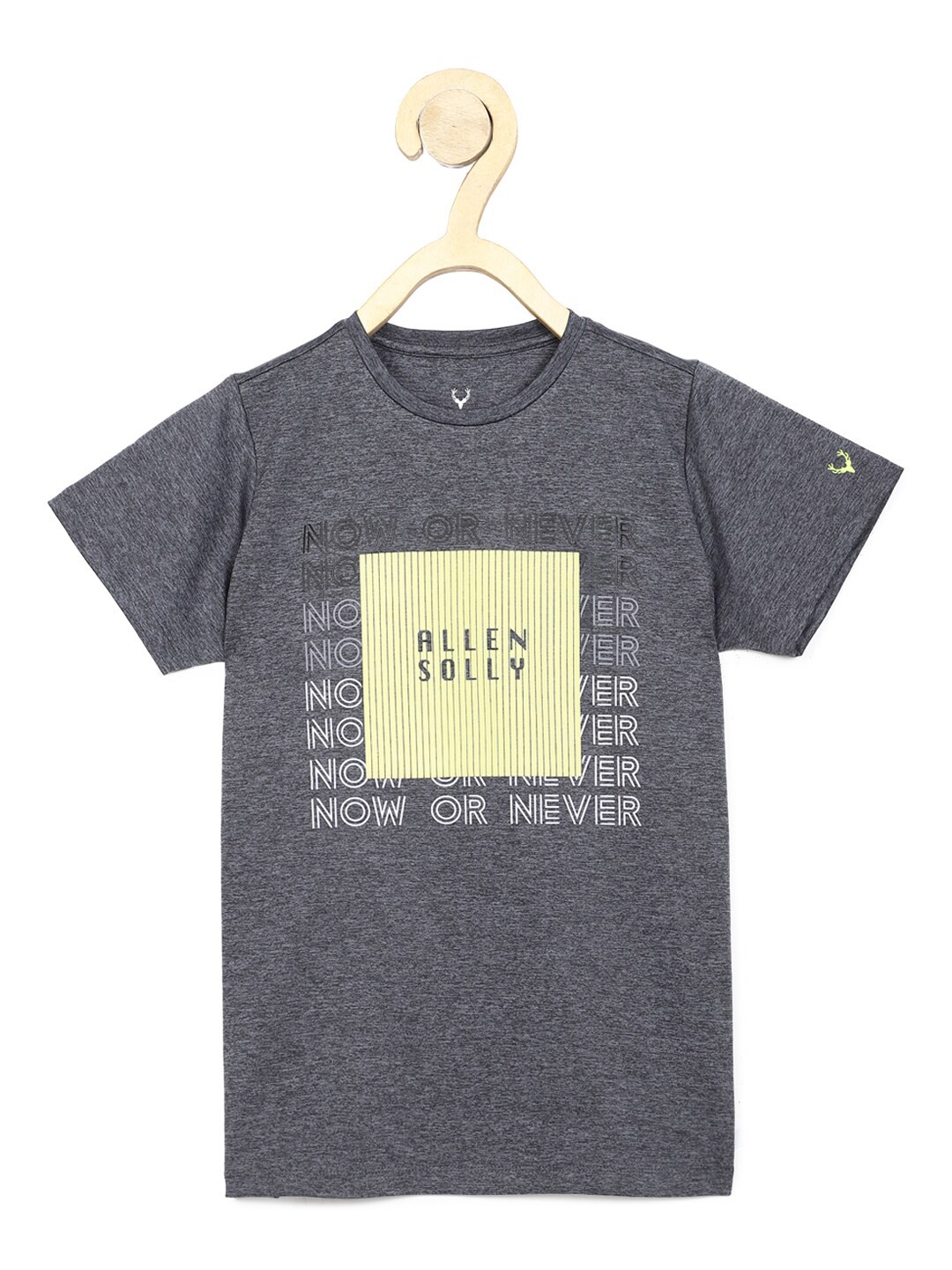 

Allen Solly Junior Boys Grey & Yellow Brand Logo Printed T-shirt