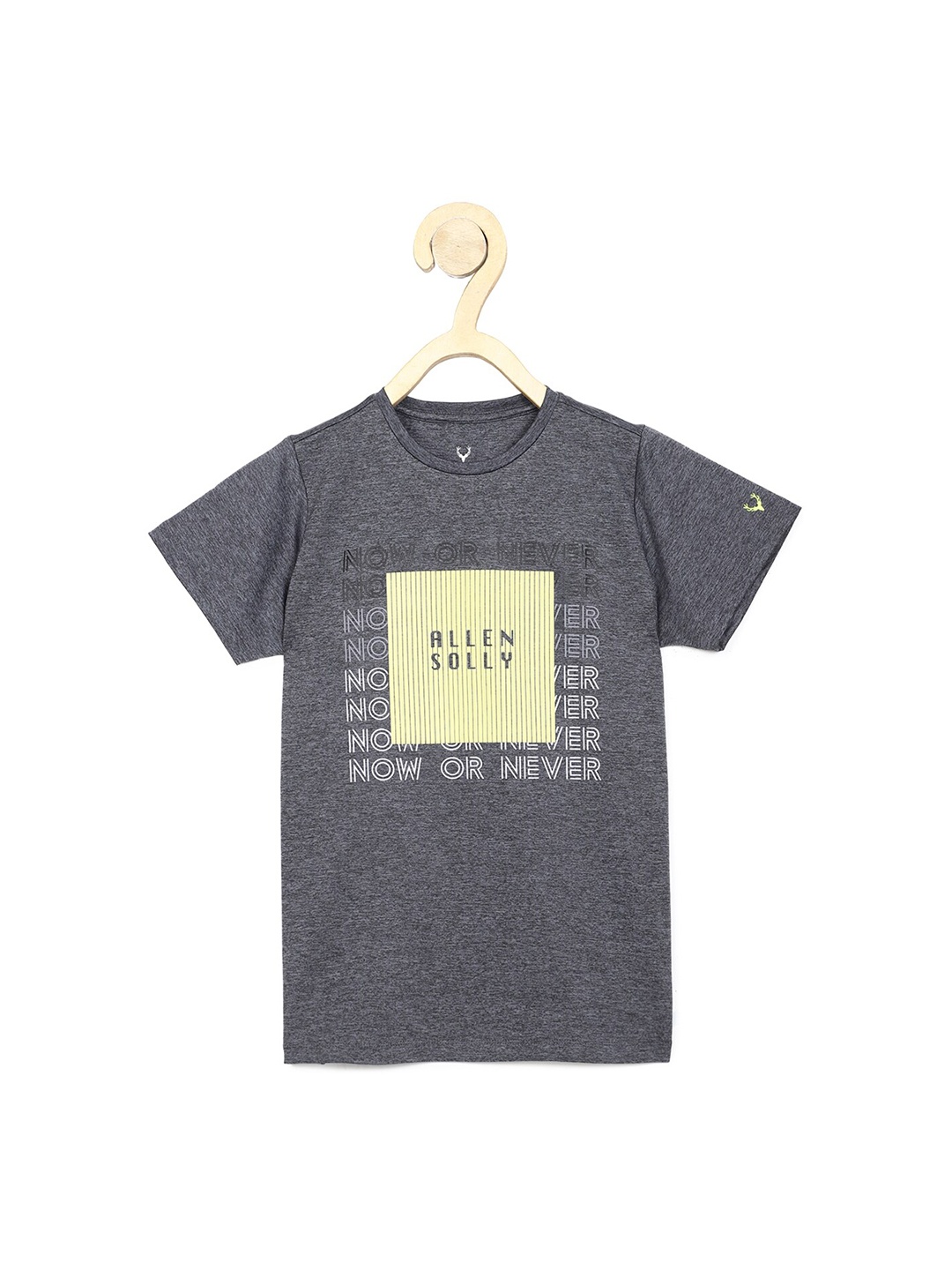 

Allen Solly Junior Boys Grey & Yellow Typography Printed T-shirt