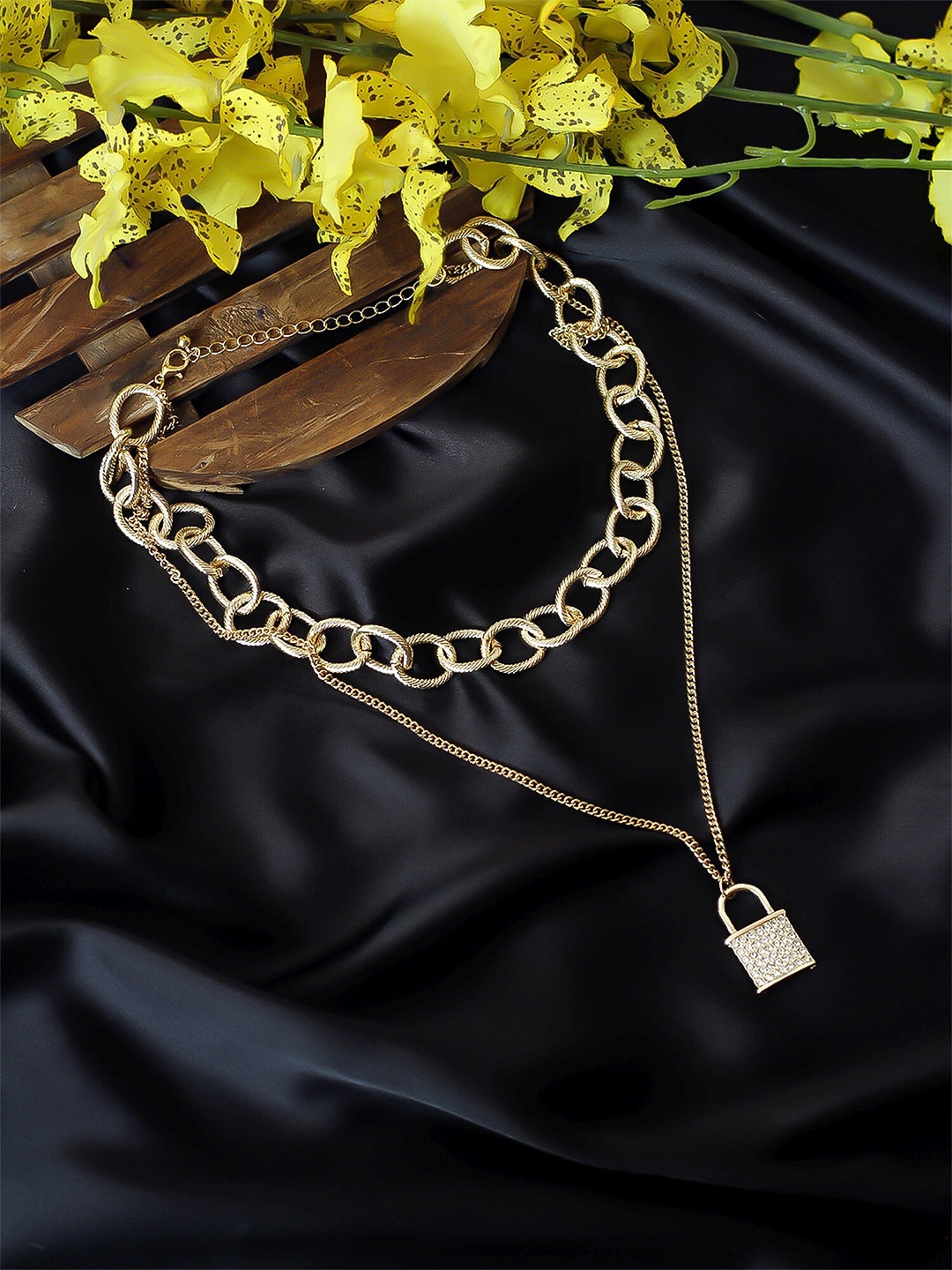 

Bellofox Gold-Toned & White Zircon-Studded Layered Necklace