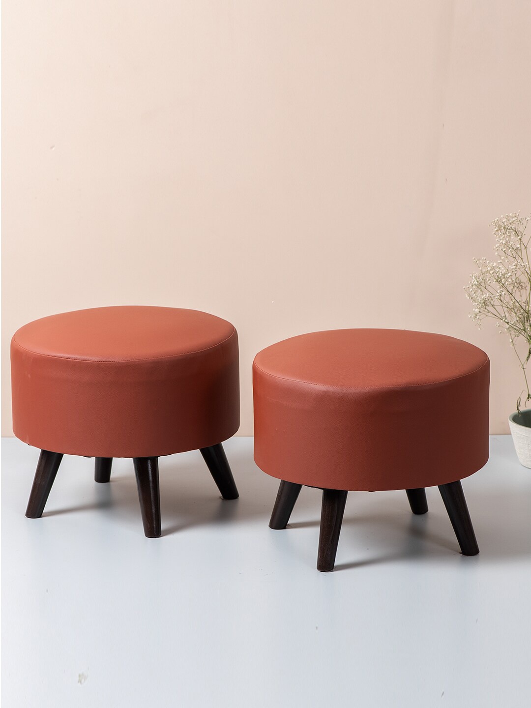 

nestroots Brown 2 Pieces Round Shape Wooden Sitting Ottomans