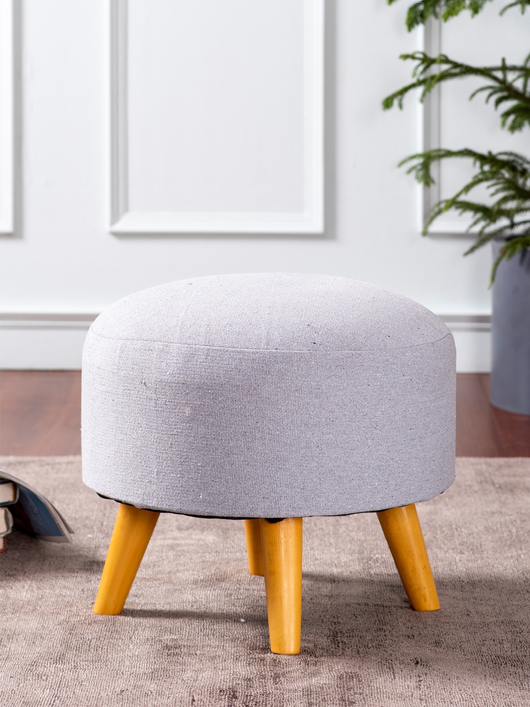 

nestroots Grey Textured Round Shape Sitting Ottoman