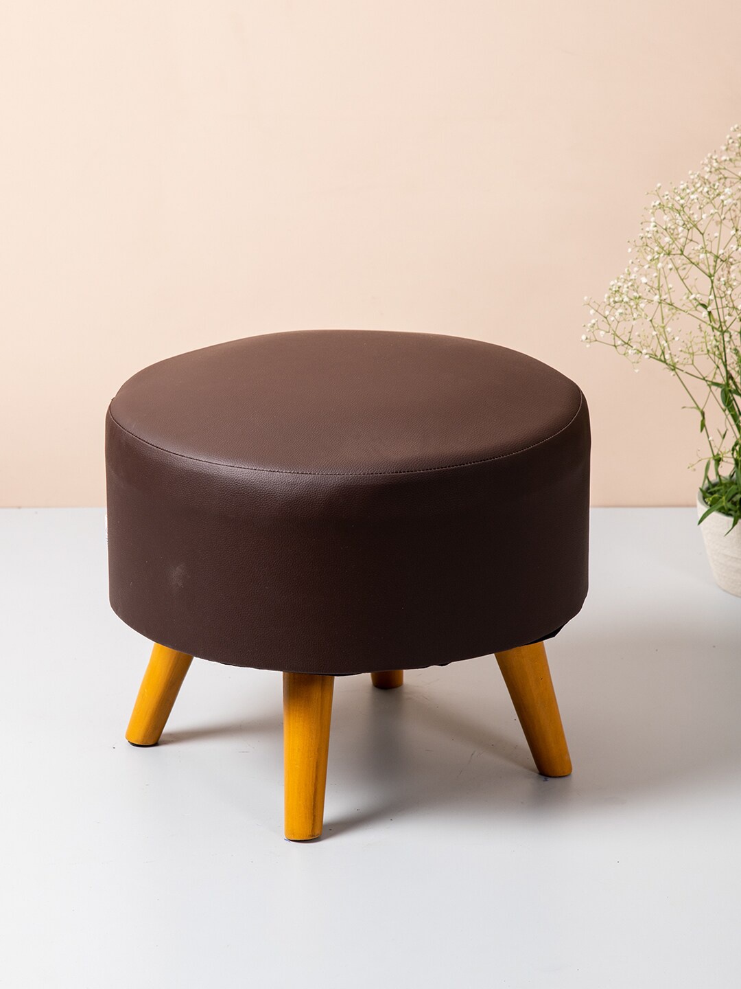 

nestroots Brown Round Shape Wooden Sitting Storage Ottoman